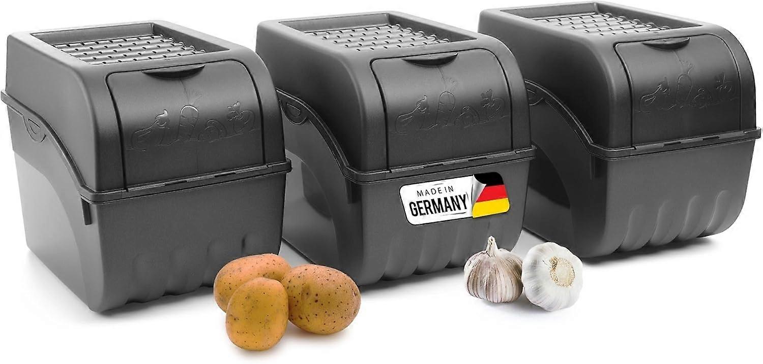 Kartoffel Aufbewahrungsbox | 3x groß 9L | ANTHRAZIT GRAU | Zwiebelbox | Gemüsebox stapelbar Kartoffelbox Zwiebel Aufbewahrung Kartoffelkorb Obstbehält