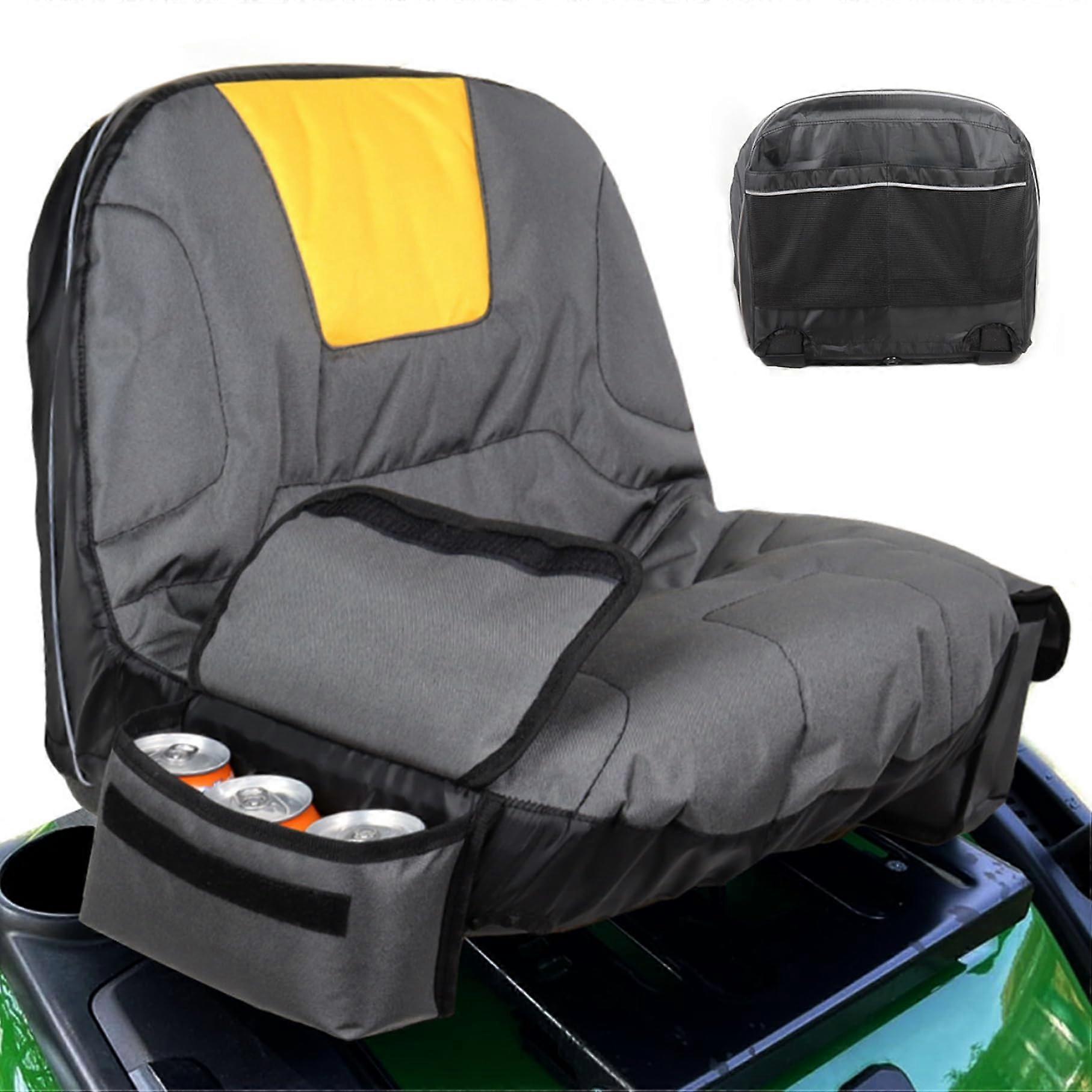 Lawn Mower Seat Cover Waterproof 600D Oxford, Tractor Seat Cover With Side Pouch, Reflective Back Pocket, Elastic Band