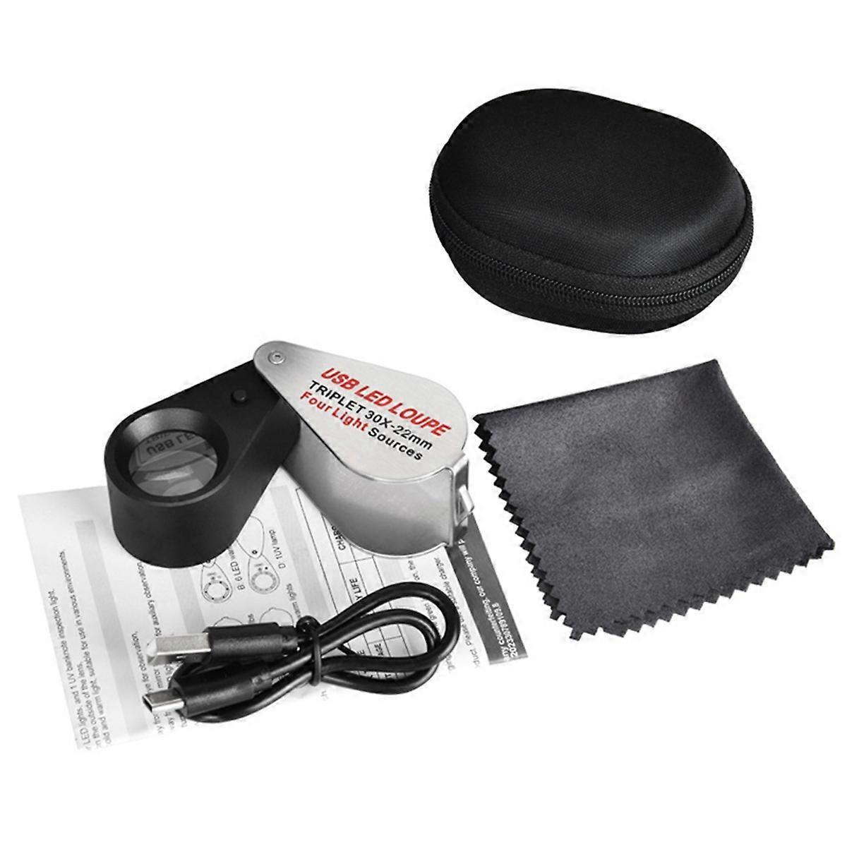 Rechargeable Four-Colour Light Source 13LED Magnifier Diamond Jeweler Loupe Necklace GEM UV Lamp Mini Pocket 10X
