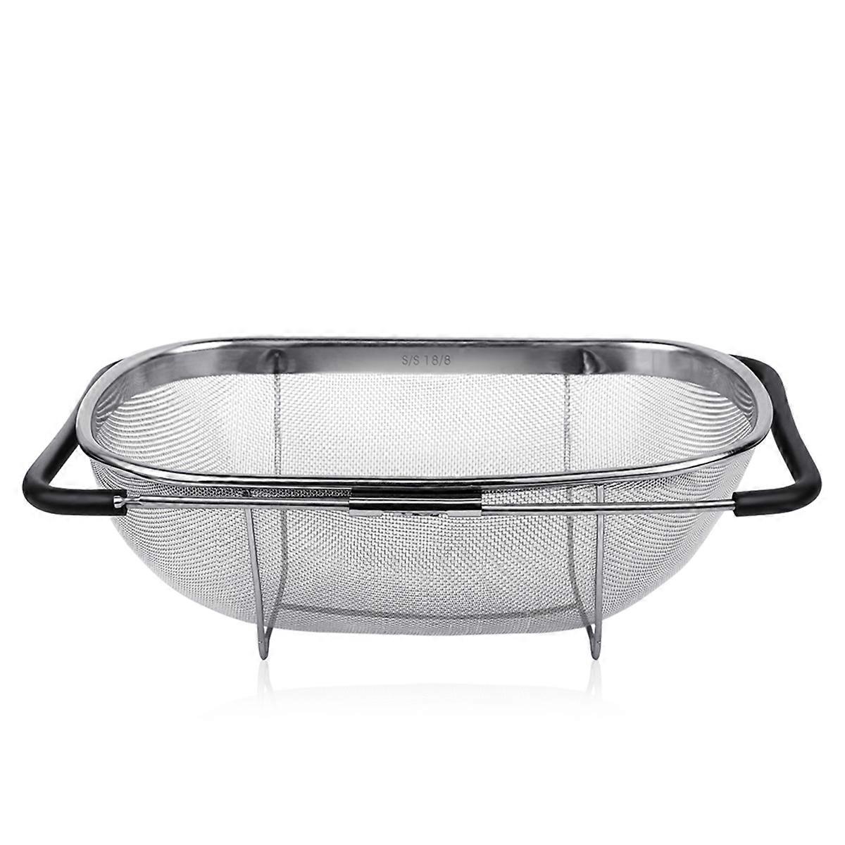 Telescopic Rice Drain Basket Large Sink Colander Stainless Steel Fine Mesh Colander Basket with Telescopic Rubber Handle