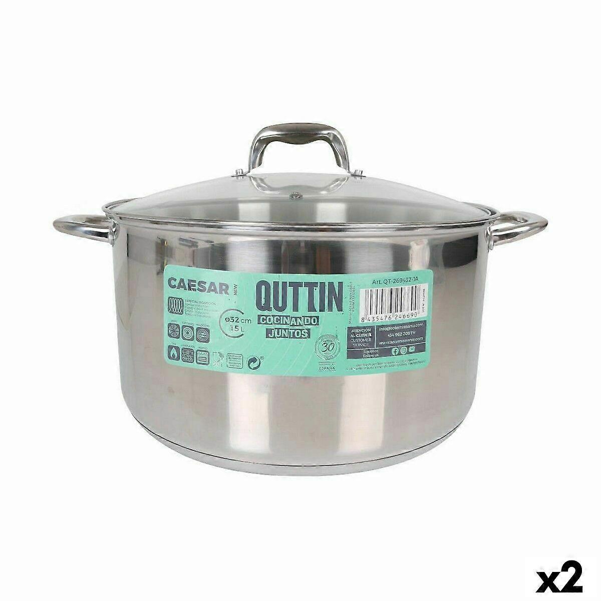 Pot with Glass Lid Quttin Caesar Steel ø 32 x 18,5 cm (2 Units)