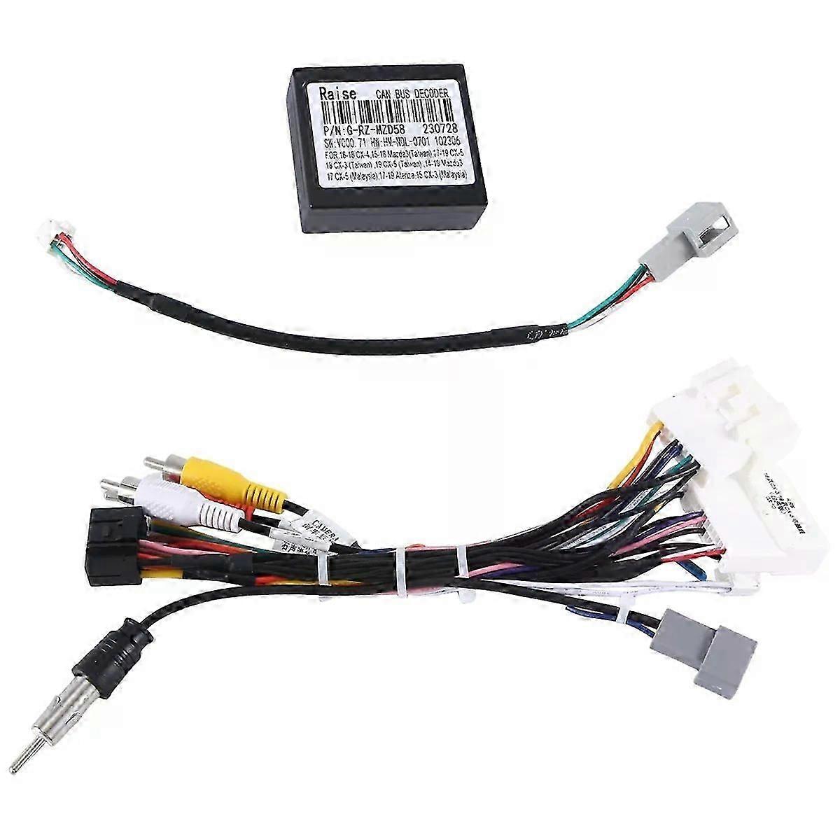 Car Radio Cable Adapter Android Wiring Harness Power Connector Socket with CAN Bus Decoder Fit For  Mazda CX-3 CX-5