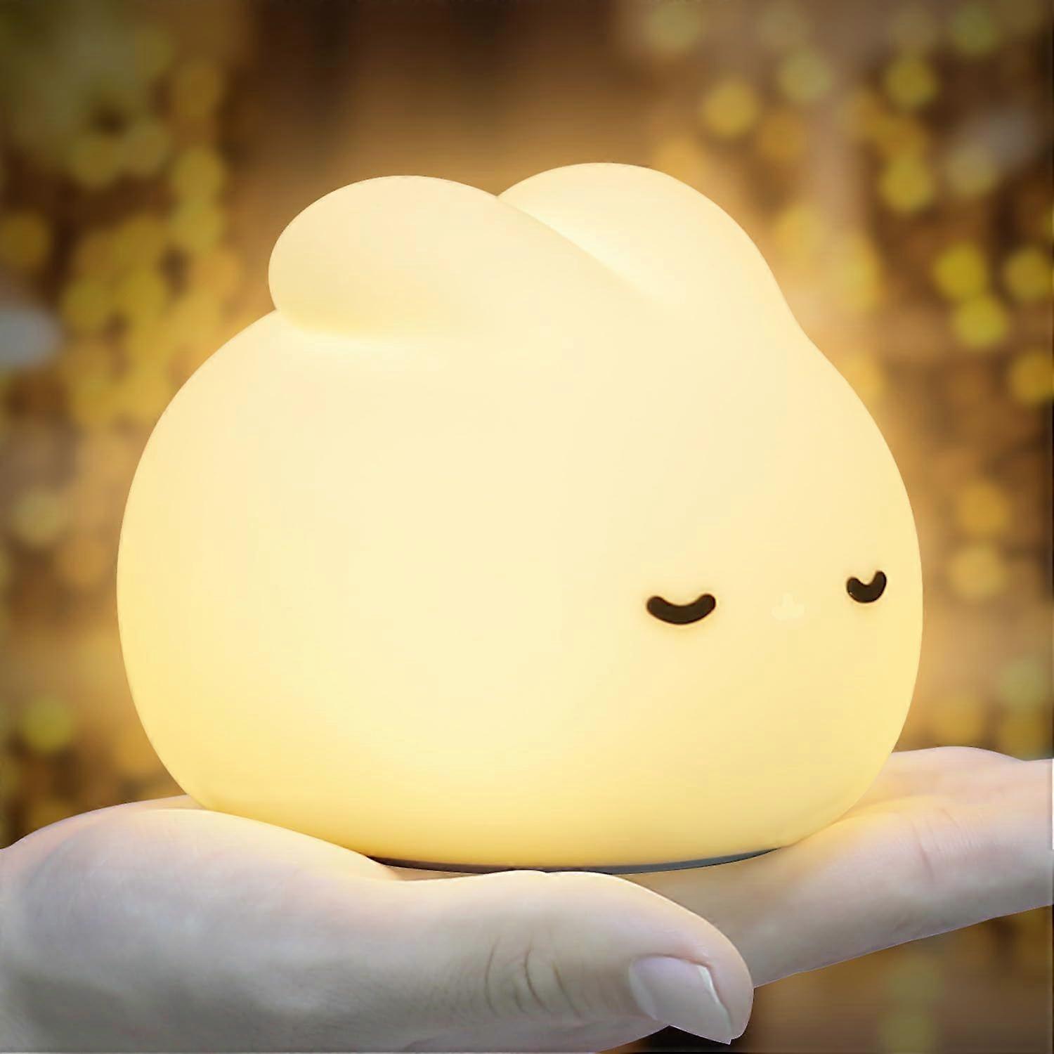 Bunny Night Light, 3 Level Dimmable Nursery Night Light, Rechargeable Silicone Squishy Rabbit Lamp(White)