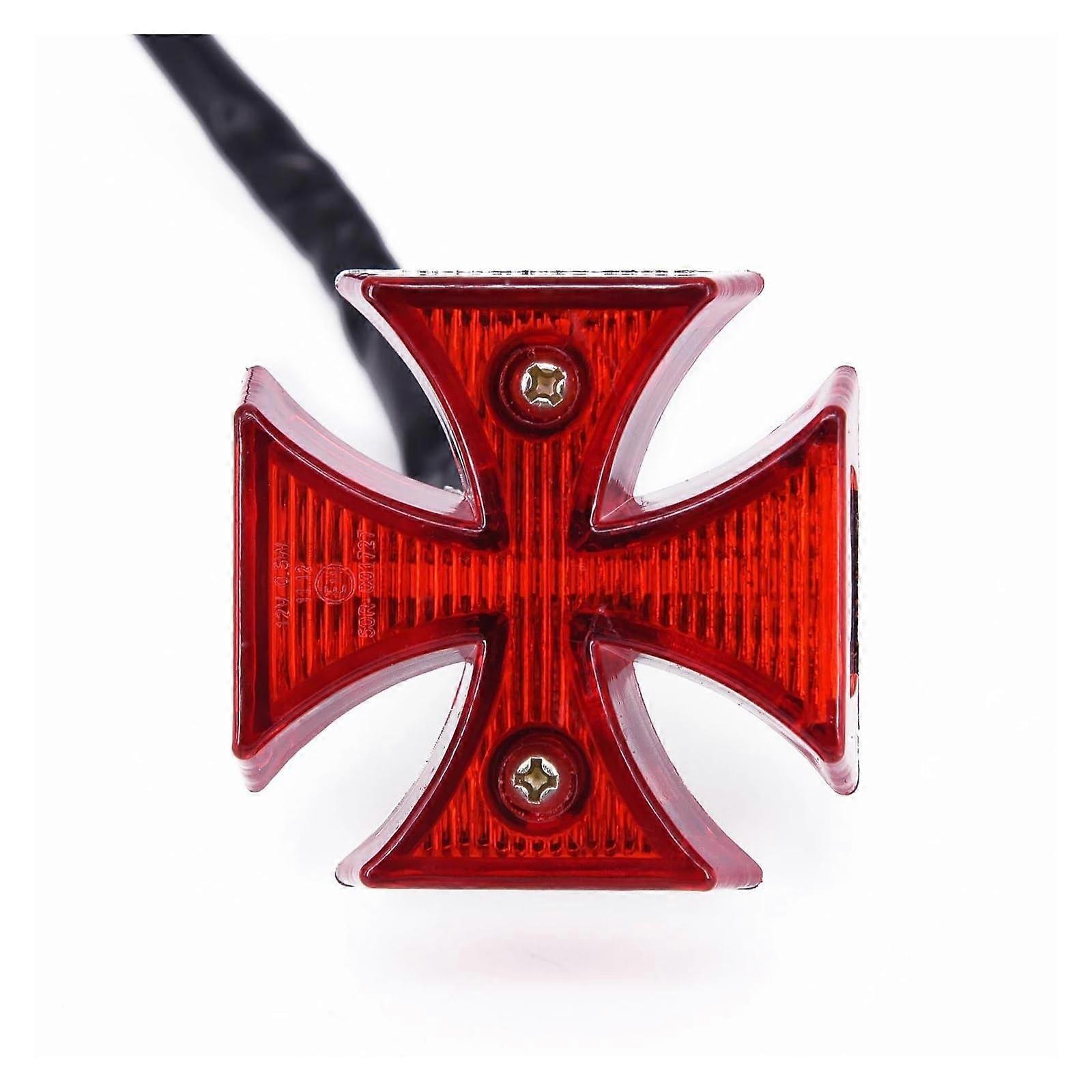 Integrated Tail Light with Turn Signal Sequential for 12V Motorcycles, Chrome ABS, Red Lens, Maltese Cross Shape