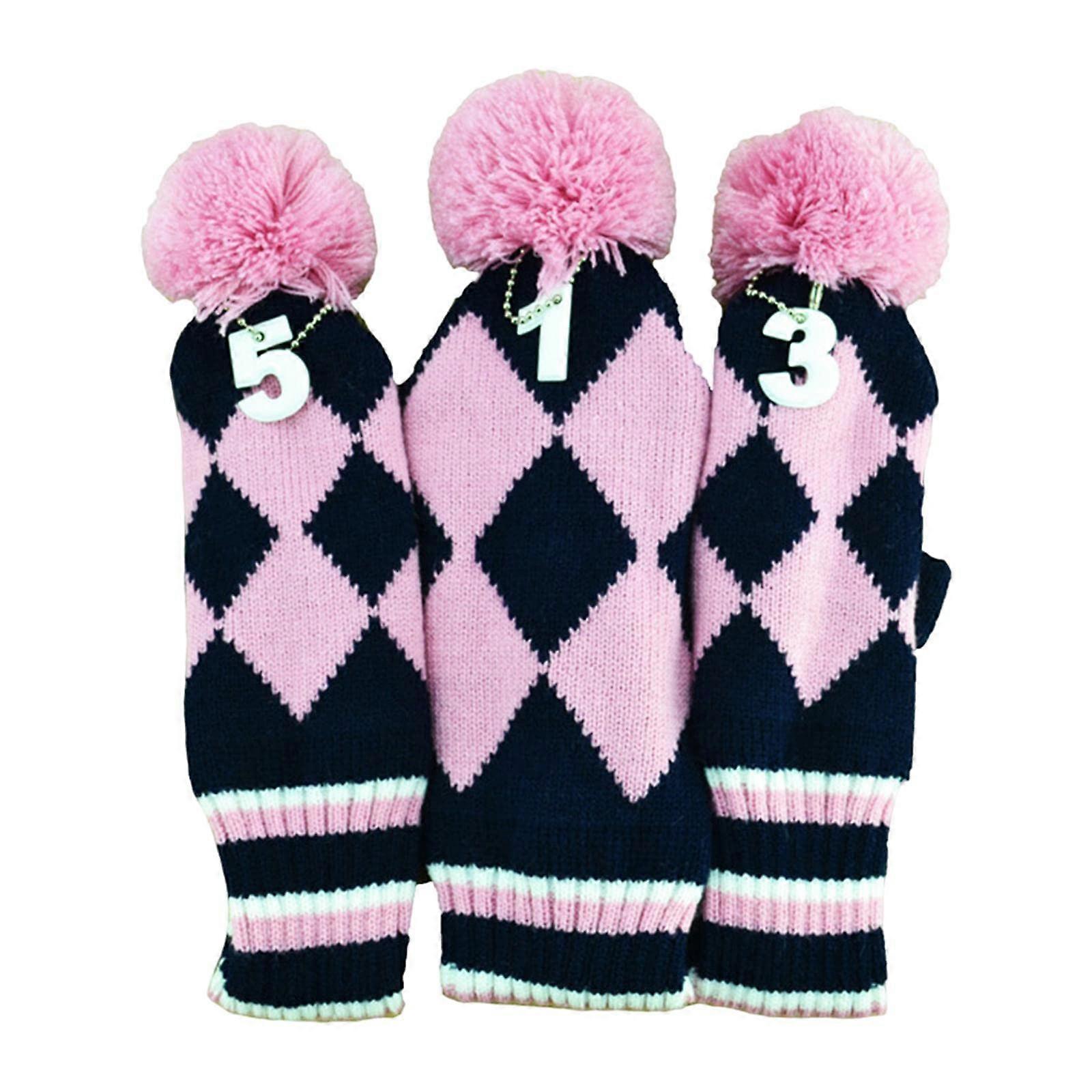 Knitted Golf Club Head Cover 3Piece Set For Woods Driver And Fairway With Number Tags