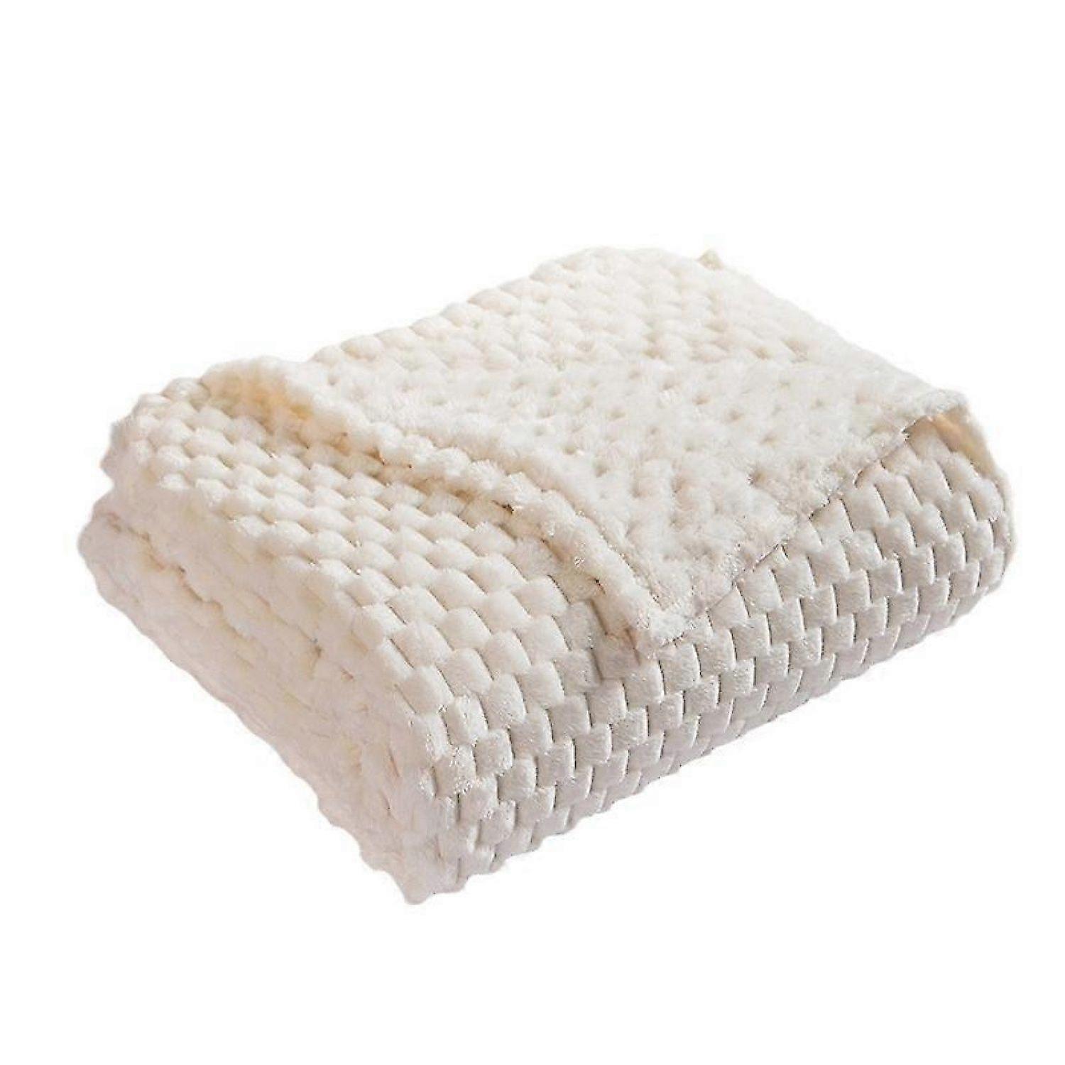 70*100cm Soft Fleece Throw Blanket, 3D Clouds Stylish Jacquard Throw Blanket for Couch, Cozy Soft Lightweight for All Season, Off White Blanket -HK908