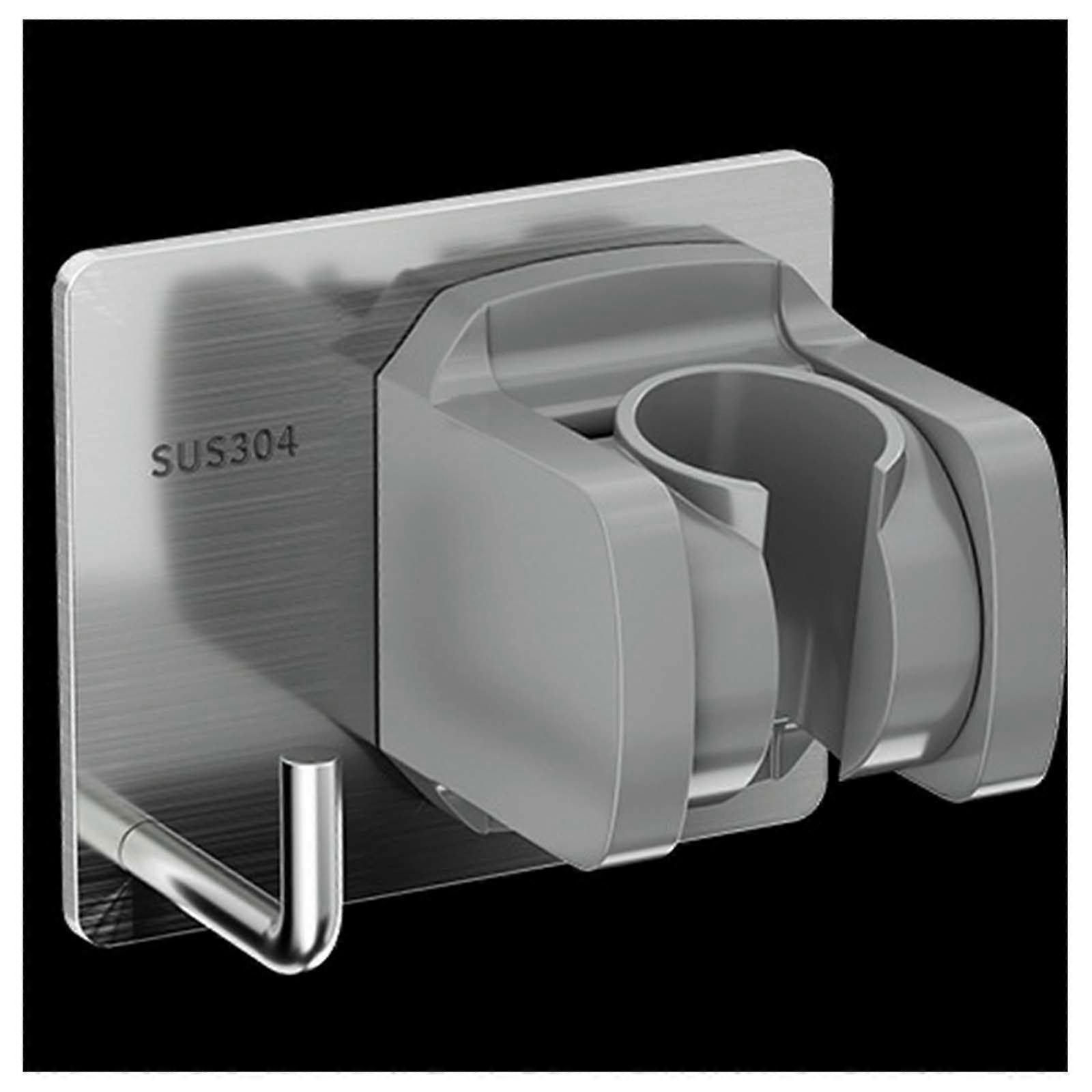 Shower Holder Bracket Adjustable Angle Stainless Steel Handheld Wand Holder Square Design Waterproof Silver with Hook