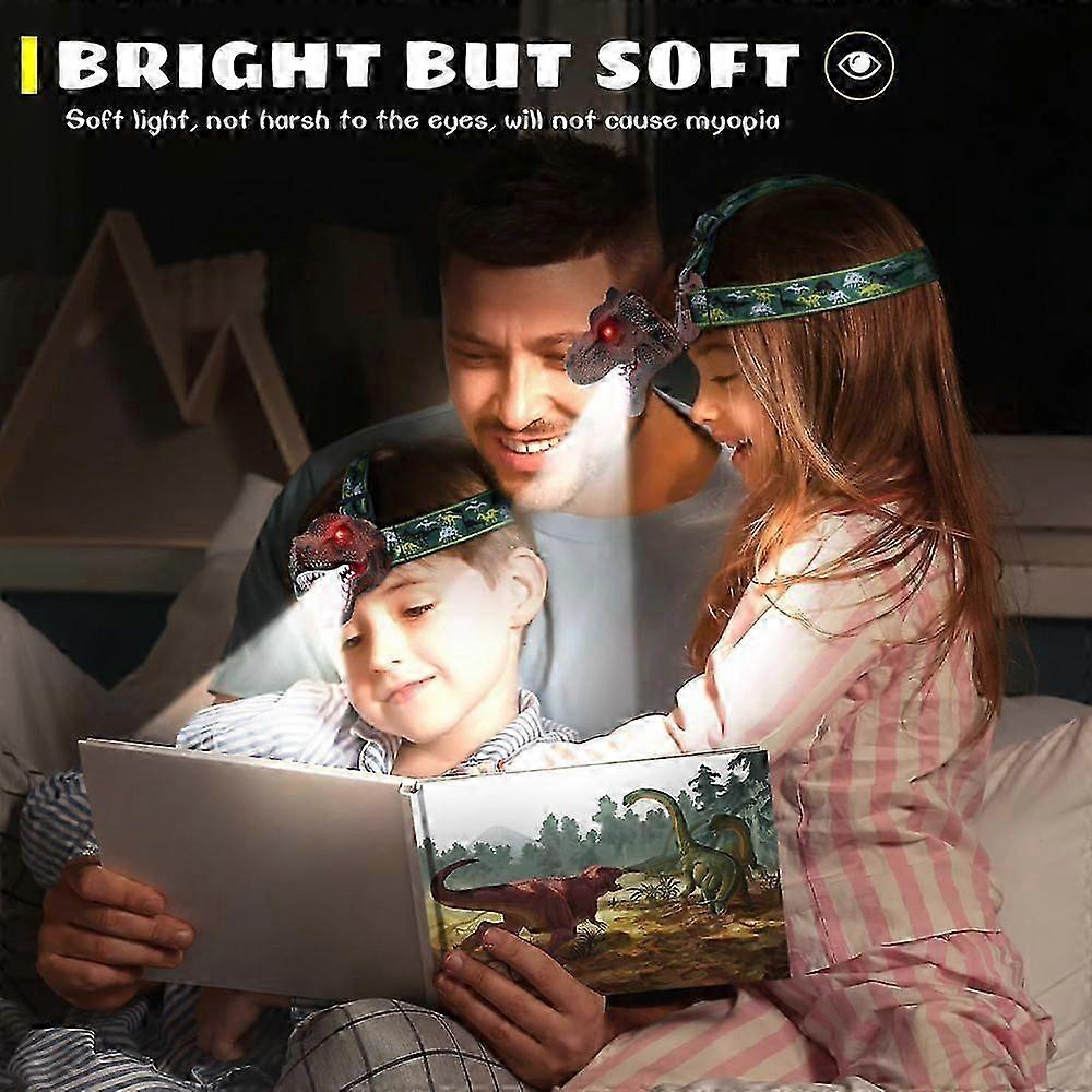 LED Dinosaur Headlamp for Kids with Adjustable Headband Camping Essentials USB Charging Dinosaur Toy Headlights Flashlight for Boys Girls Adults Gift