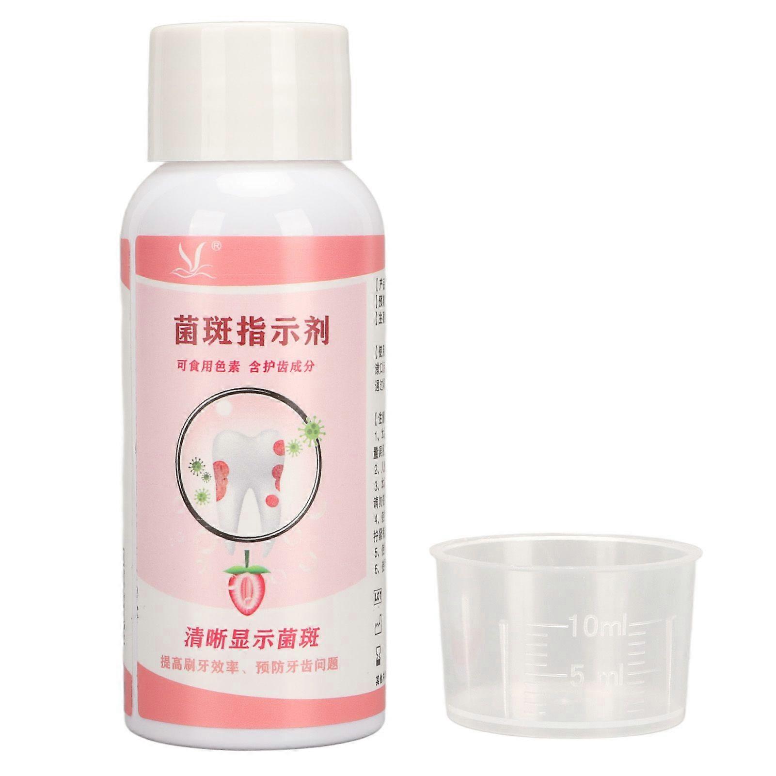Plaque Disclosing Agent Oral Tartar Test Examination Dental Plaque Indicator Liquid with Scale Measuring Cup 60ml