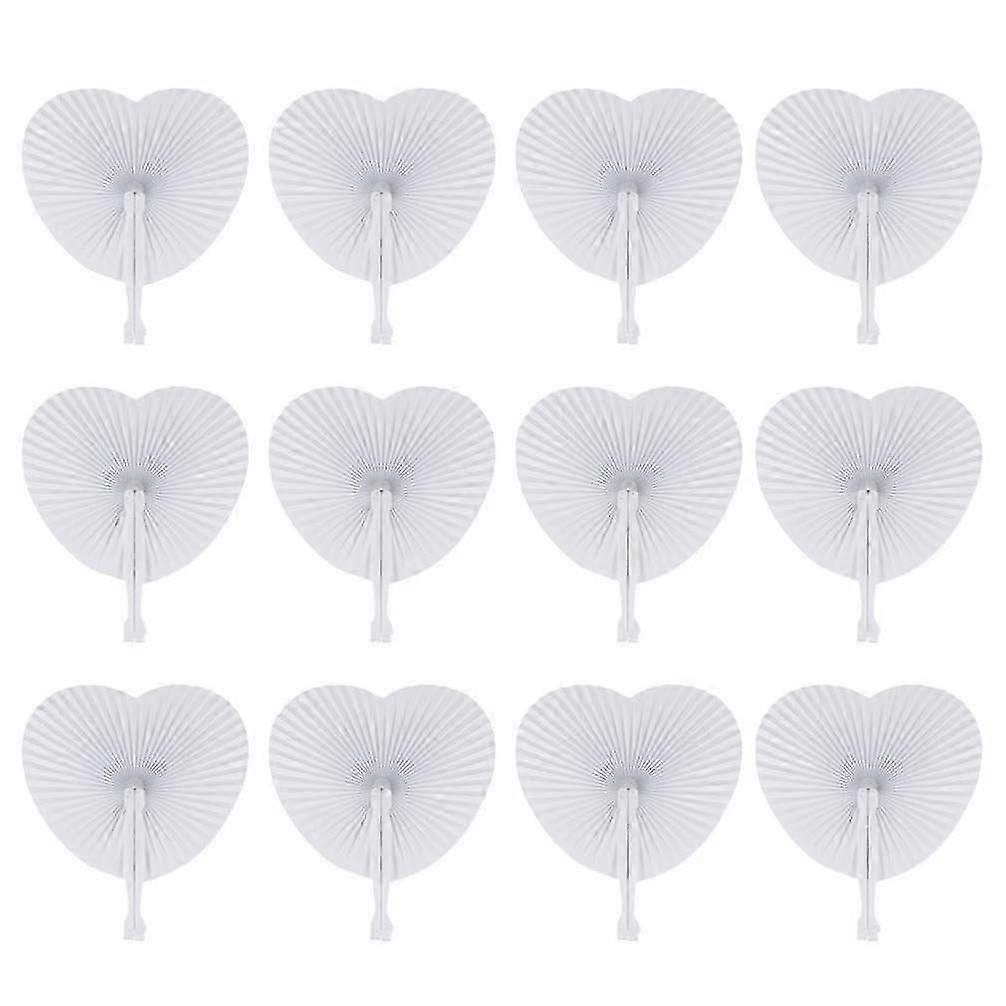 12pcs Blank Paper Folding Fan Heart Shape White Fan Wedding Hanging Paper Fans Home Decor for Wedding Favor Party Bag