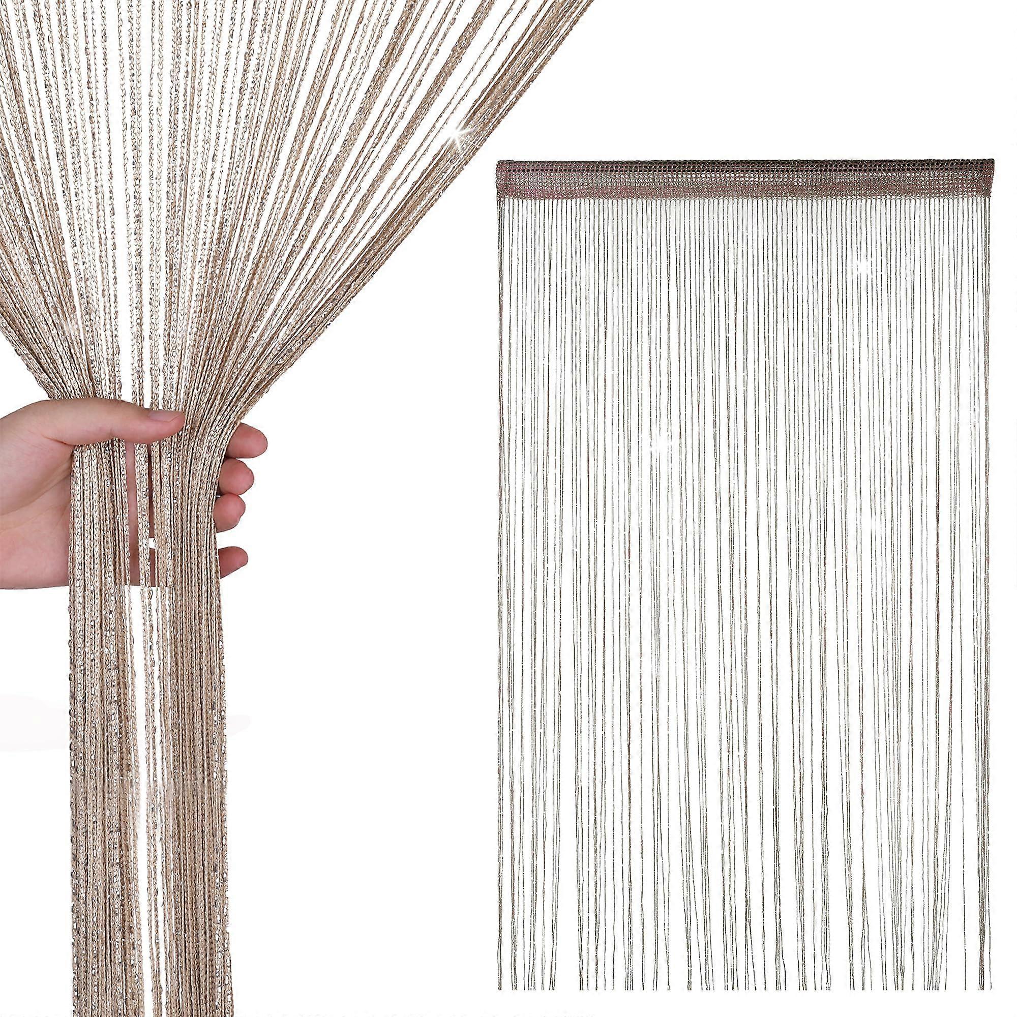 Glitter String Curtain Panel 200x90cm, Sparkling Tassel Fly Screen, Polyester Fringe Room Divider Doorways Champagne