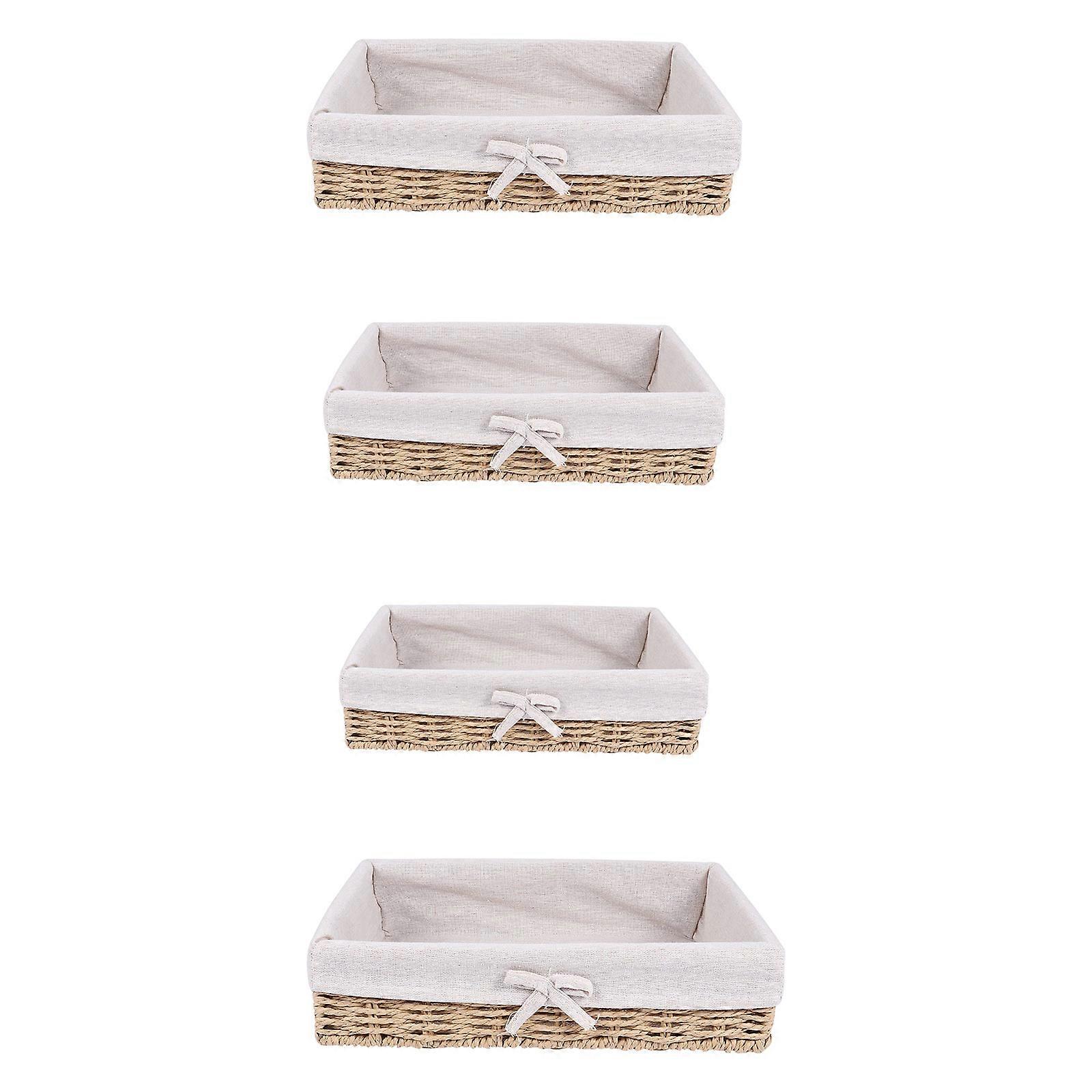 Desktop Storage Basket for Storage 4Pcs Woven Rattan Organizer Set