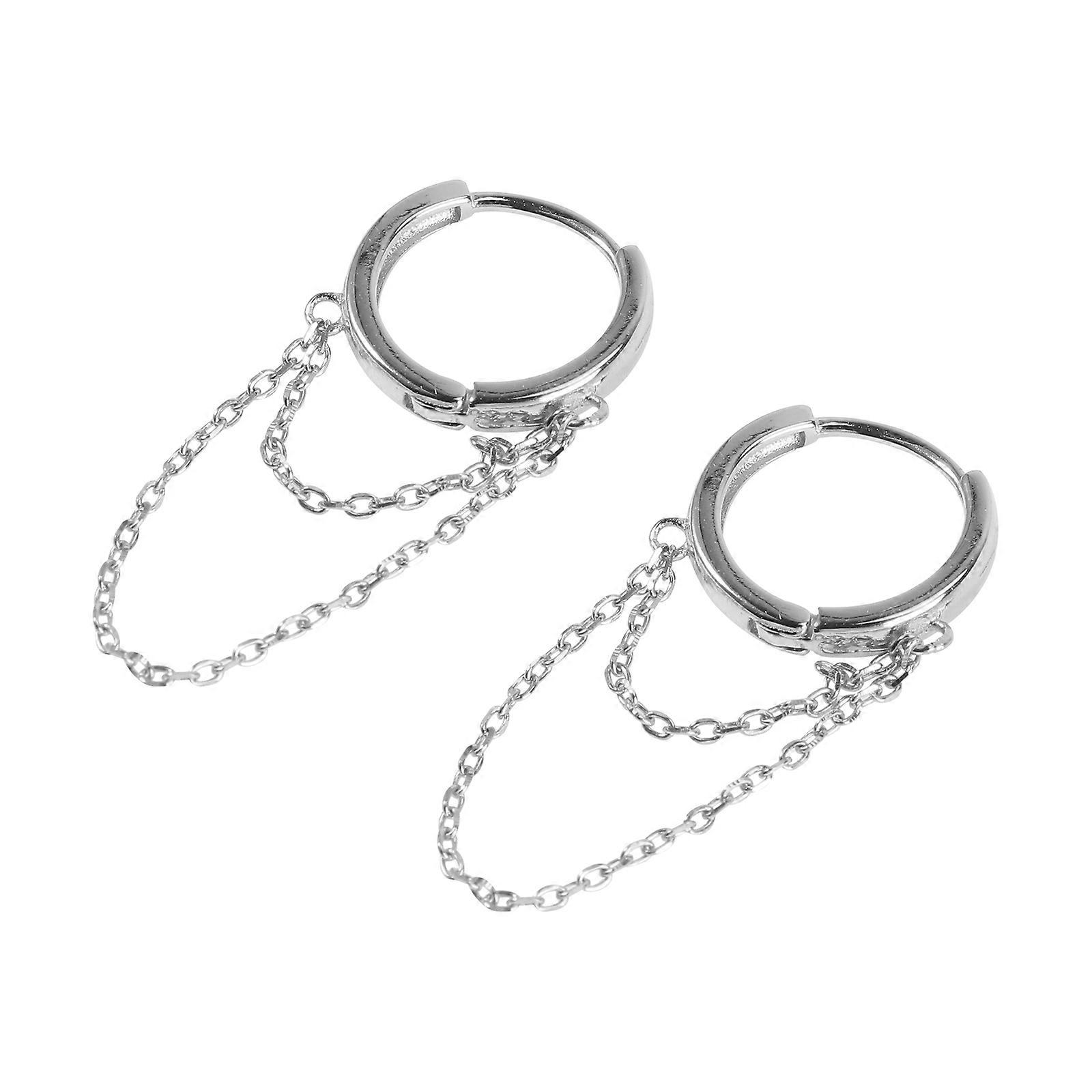 Silver Chains Earrings Chic Double Chains Earrings for Party 2Pairs