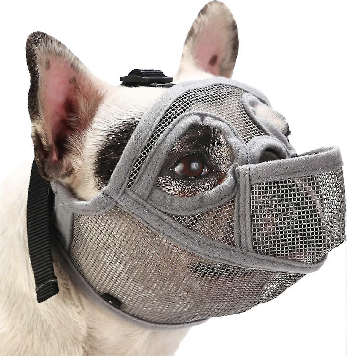 Dog Muzzle, Short Snout Dog Muzzle for English Bulldog, Mesh Dog Muzzle with Tongue Out Design, Flat Face Dog Muzzle for Biting Chewing Grooming
