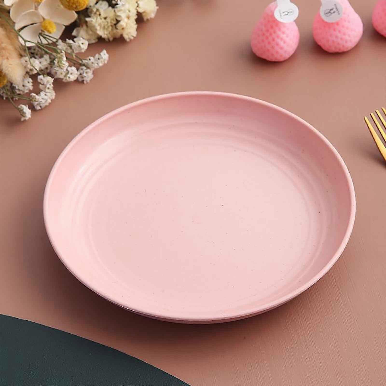YOLOKE Small Appetizer Plates Wheat Straw Plates - Mini Plastic Plates Reusable, Unbreakable Microwave Safe Plates for Kitchen(Pink)