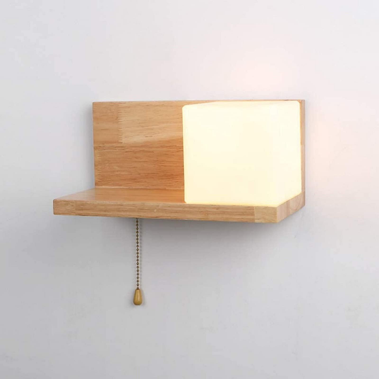 Wall Light Modern Minimalist LED Solid Wood Wall Lamp E27 Nordic Self-Pull Cable Switch Bedroom Bedside Living Room