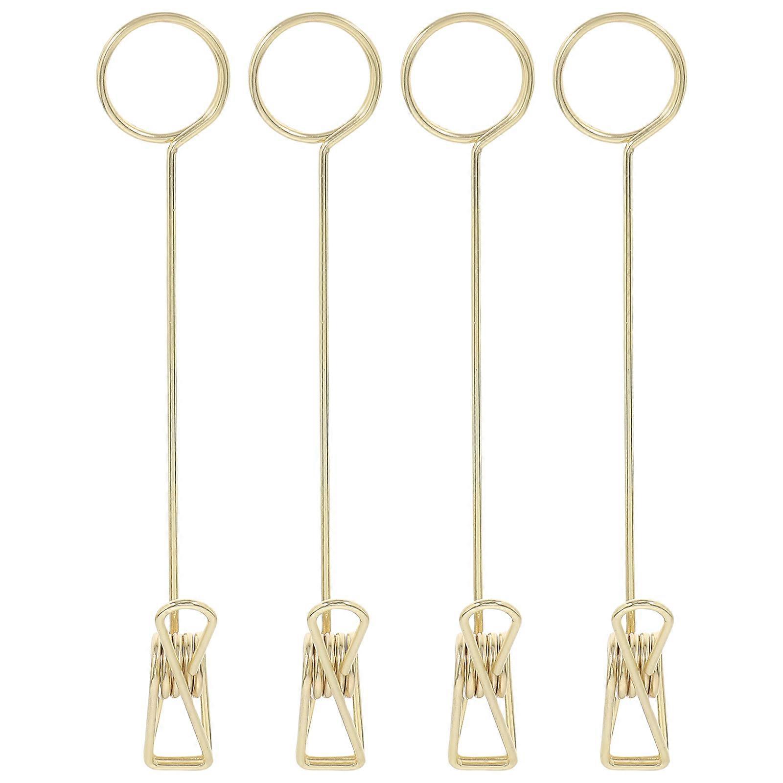 Double Headed Card Holder Clips Metal for Fixing Use 4Pcs Multi-Function Golden