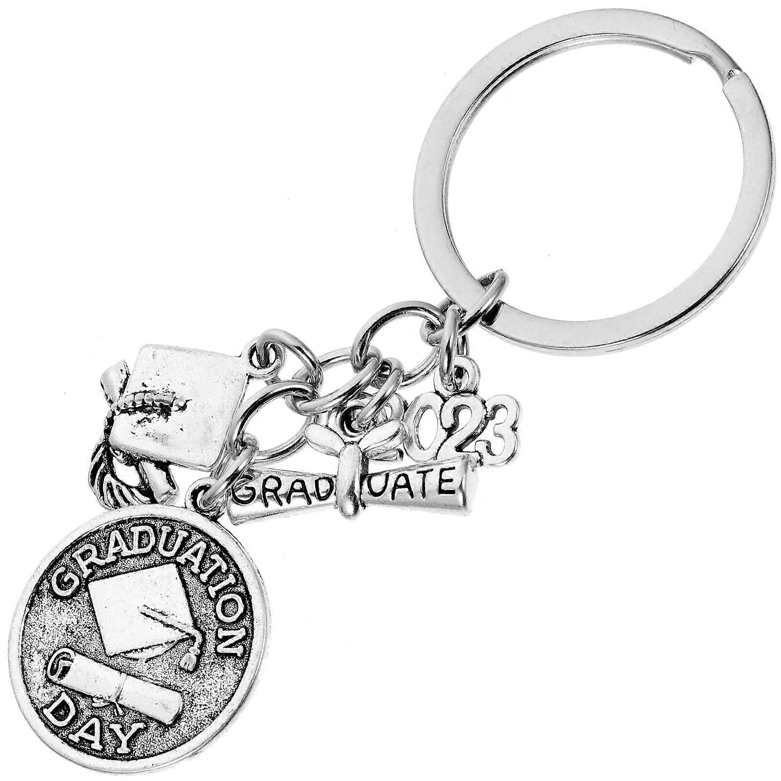 Silver Graduation Keychain Alloy Key Ring for 2Pcs Organizing Keys