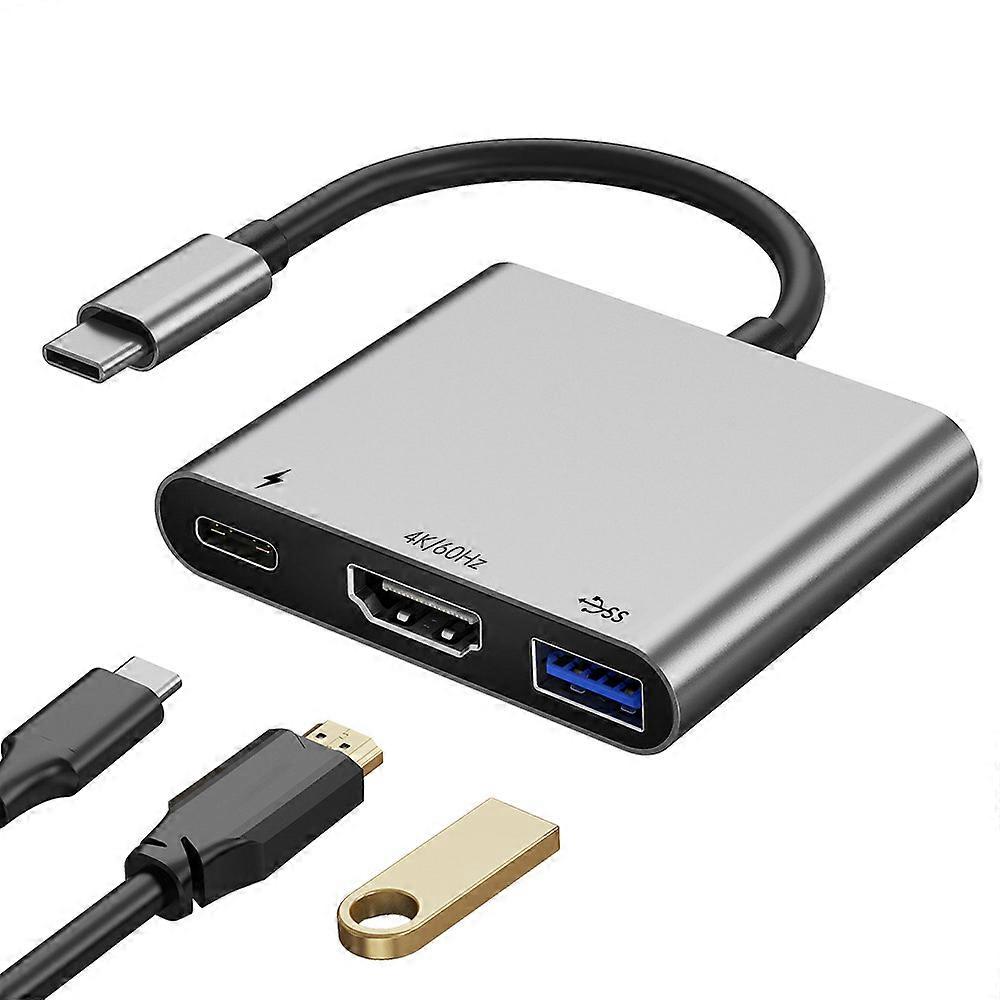 3 in 1 USB-C to HDMI Multiport Adapter 4K 60Hz Splitter PD 100W Fast Charging USB 3.0 Hub Converter for Windows/MacOS