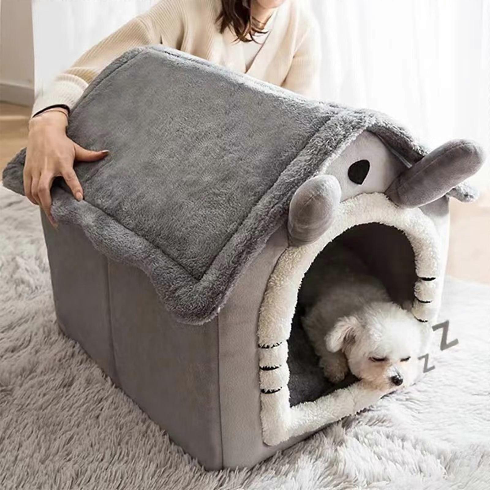 Christmas Clearance Foldable Dog & Cat House: Cozy Plush Kennel Bed for Small to Medium Pets - Winter Warm Cave Sofa with Removable Cushion, Easy