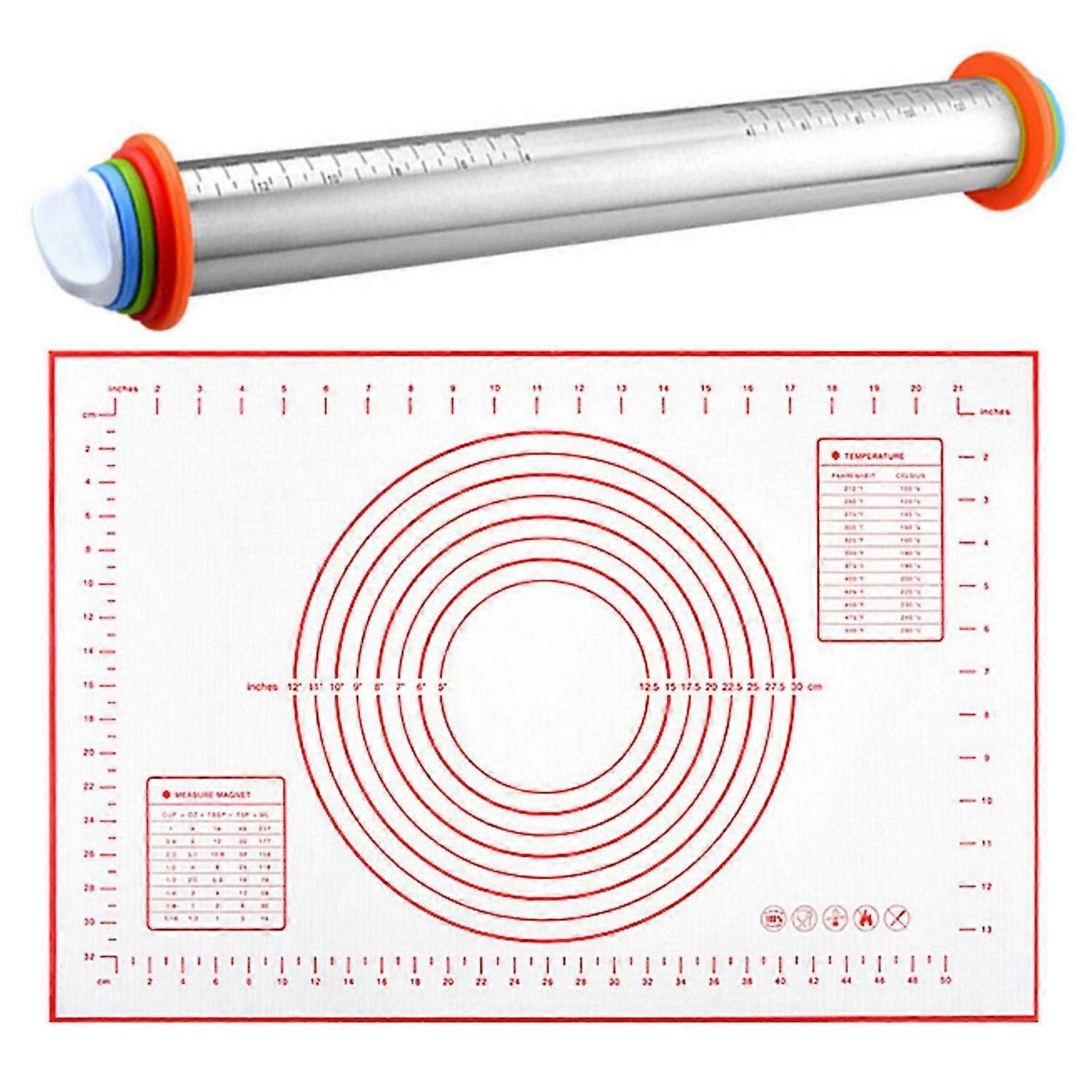 Rolling Pin Pastry Baking Mat Set Food Grade Material Non-Stick Fondant Dough Rolling Pad for Baking-Cookie
