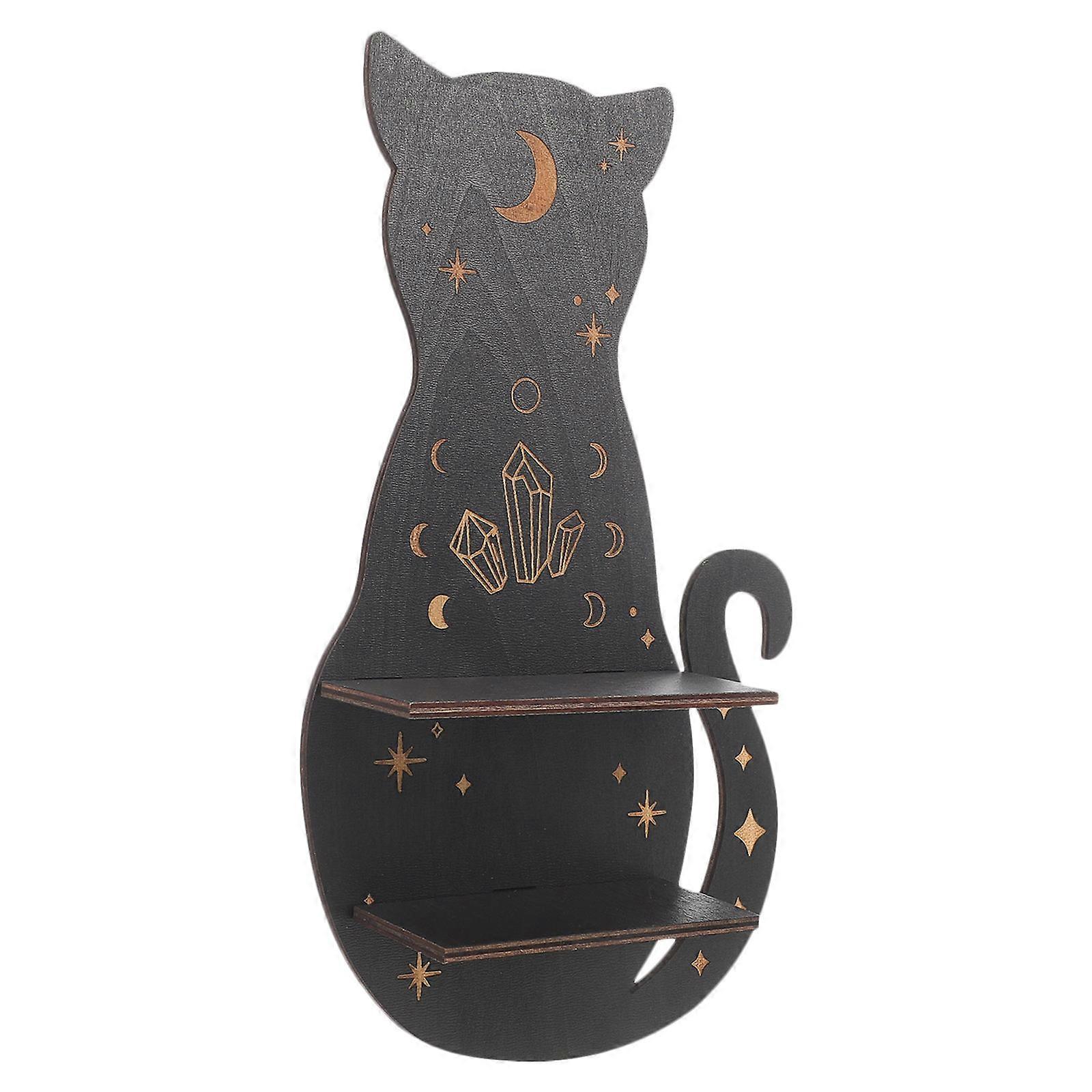 Floating Shelf Wooden Book Cat Shape Display Rack 2Pcs Wall-mounted Storage Solution Perfect For Bathroom And Living Room With Gothic Style