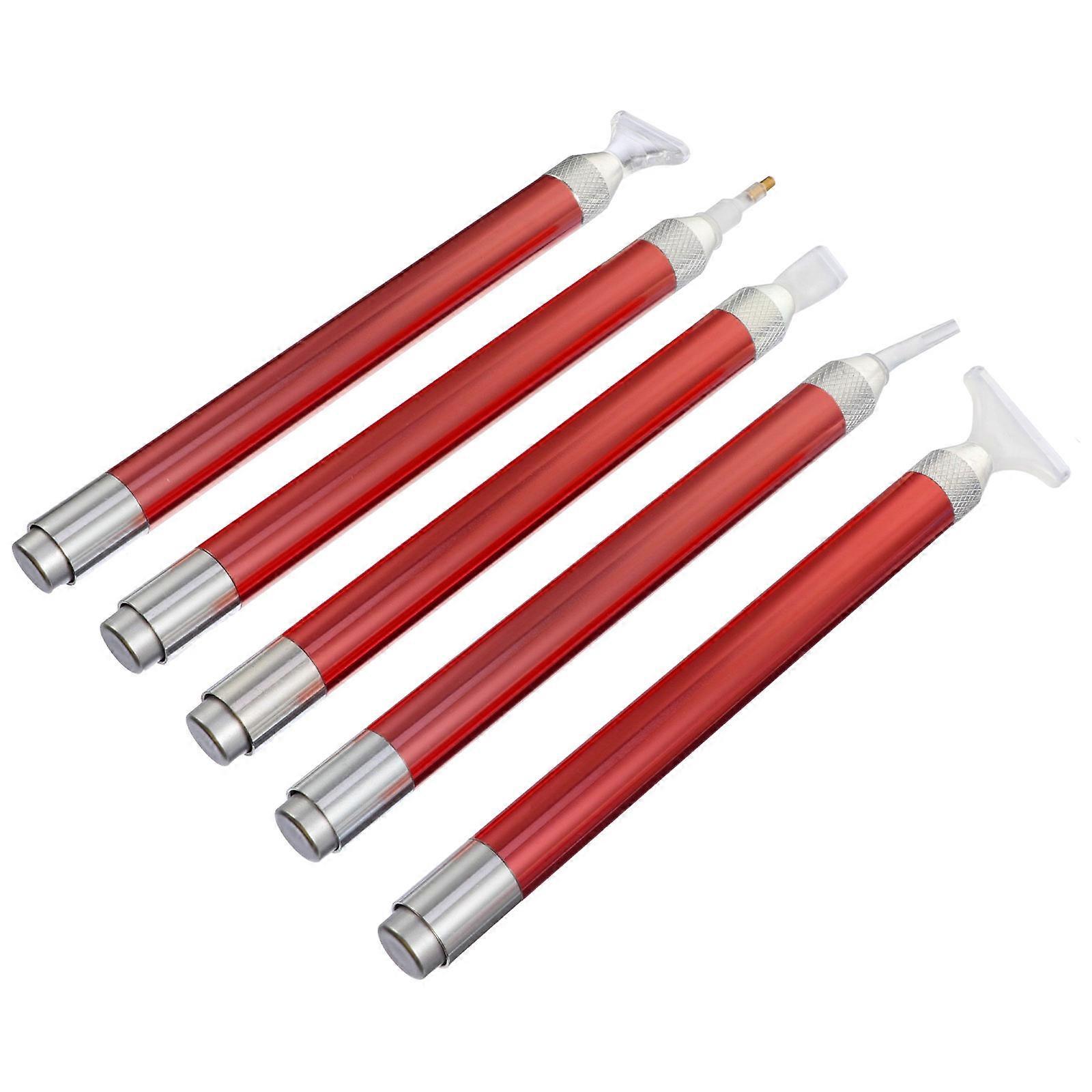 5Pcs LED Light Diamond Drawing Pens DIY Design Suitable For Personal And Professional Use Red Plastic And Metal Diamond Embroidery Tools