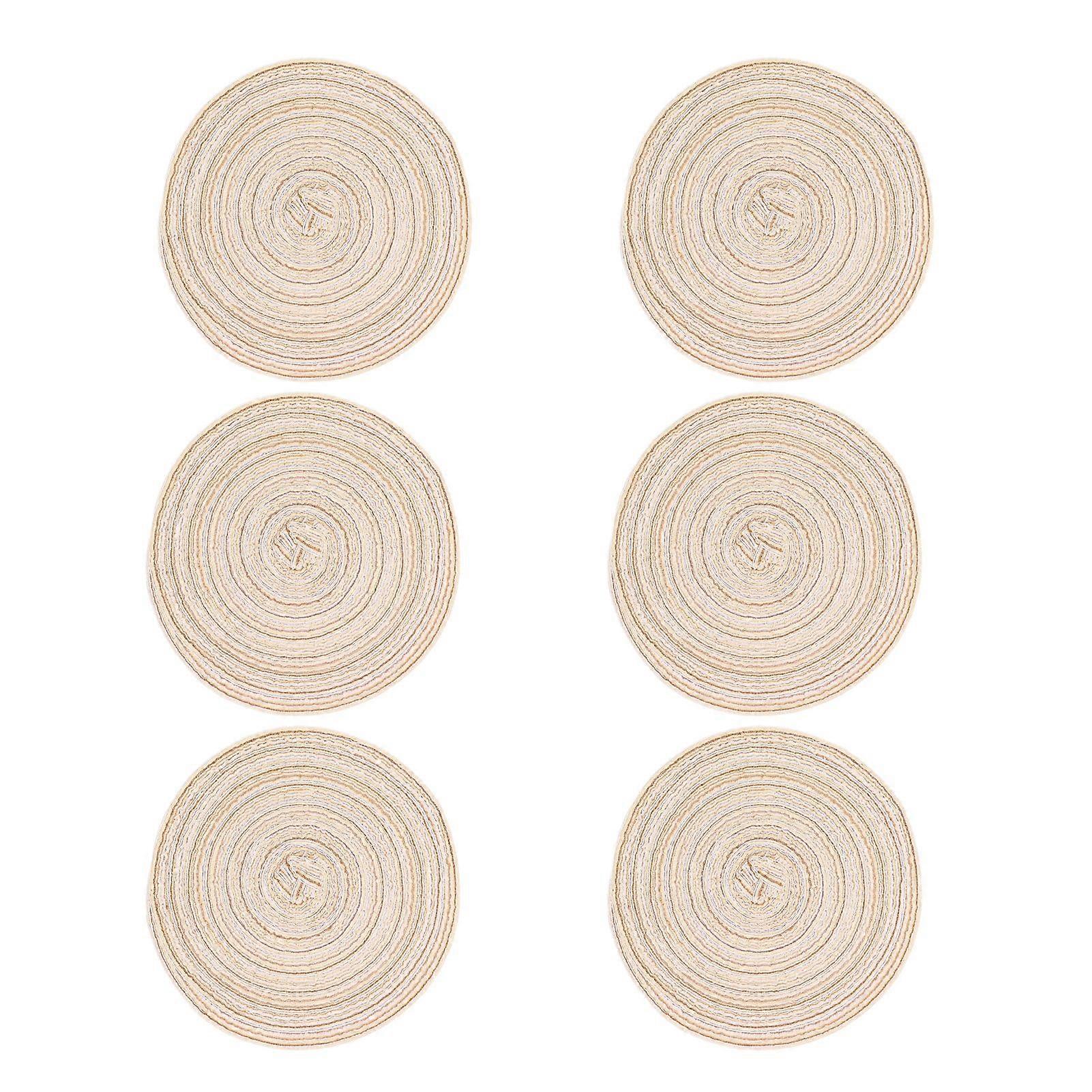6Pcs Round Placemats Braid Heat Insulation Nonslip Stable Highly Durable Wide Application Place Mats for Home Party,Beige