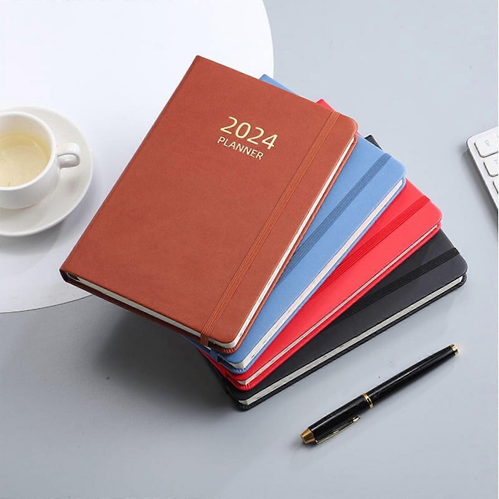 2024 A5 English Schedule Planner Elastic Band Notebook Strap Book Notebook Black