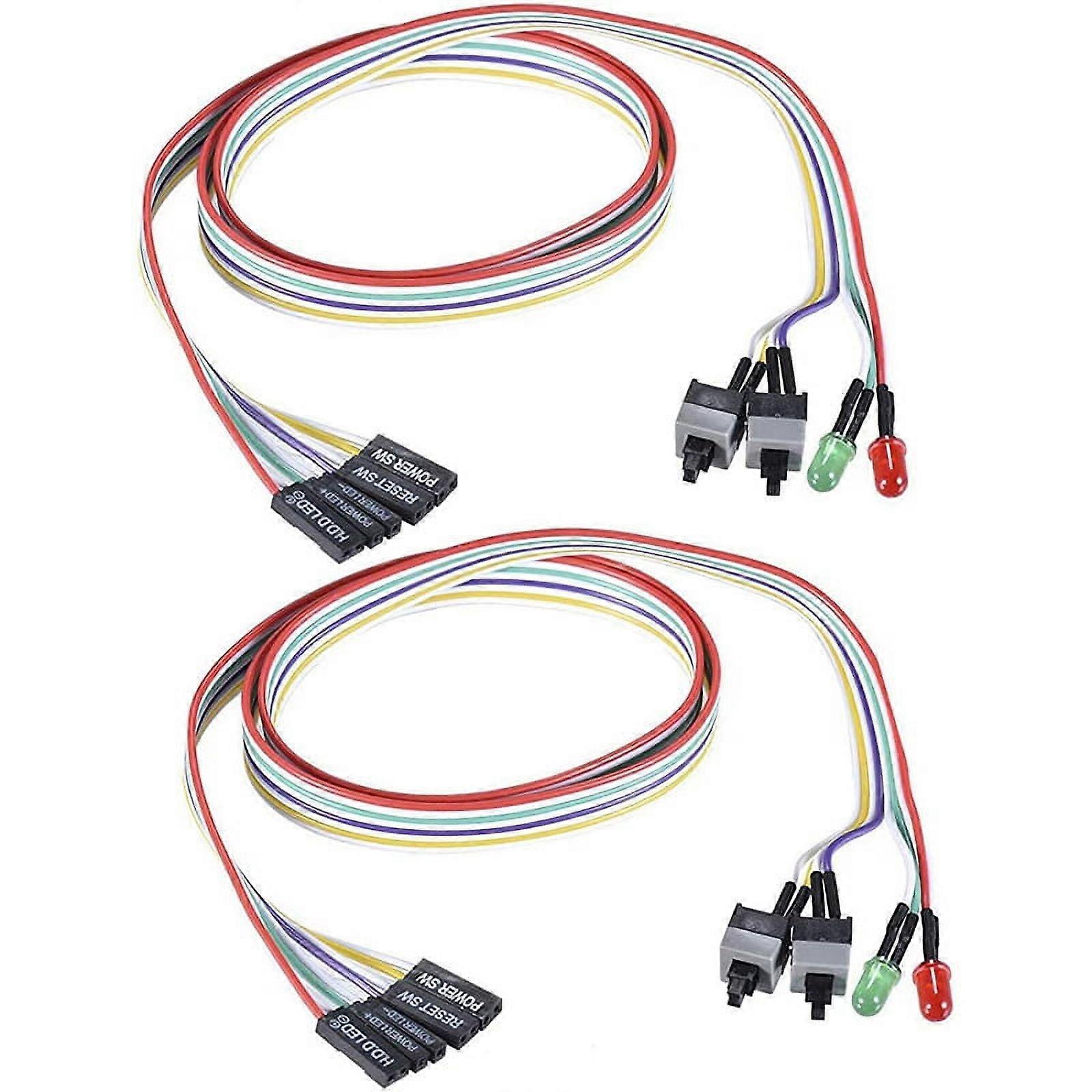 2Pcs Computer Case ATX Power on Off Reset Switch Cable with 2 LED