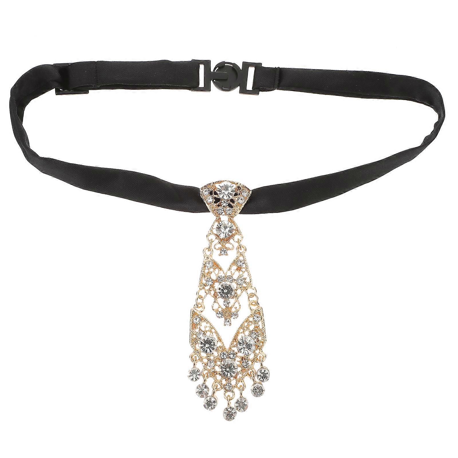 Golden Necktie for Wedding Banquet with Diamonds Function 4Pcs