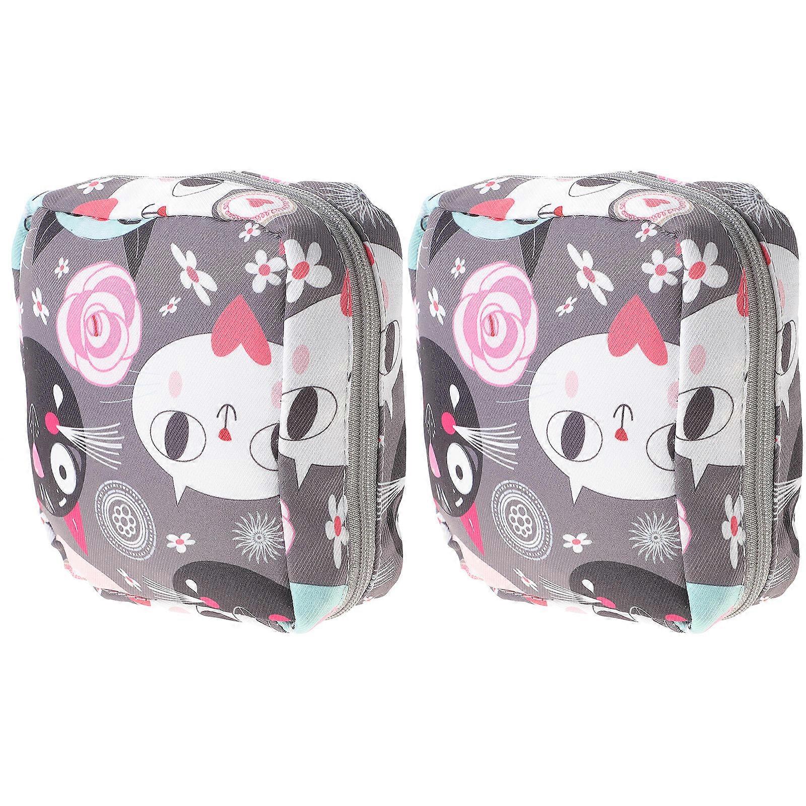 Menstrual Pad Bag Portable for Storage Use 10Pcs with Cartoon Cat Design