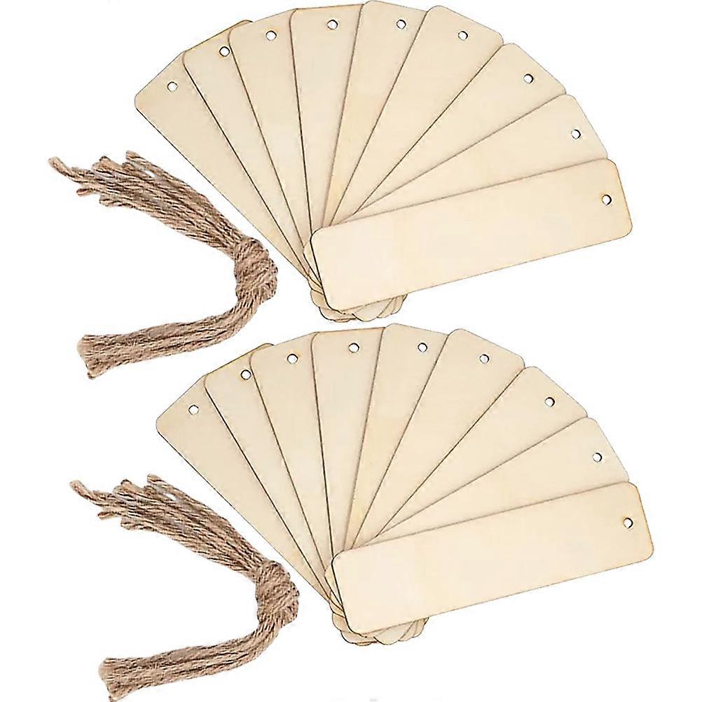 Unpainted Wooden Bookmarks for DIY Crafting 80Pcs Blank Rectangle Bookmarks with Rope