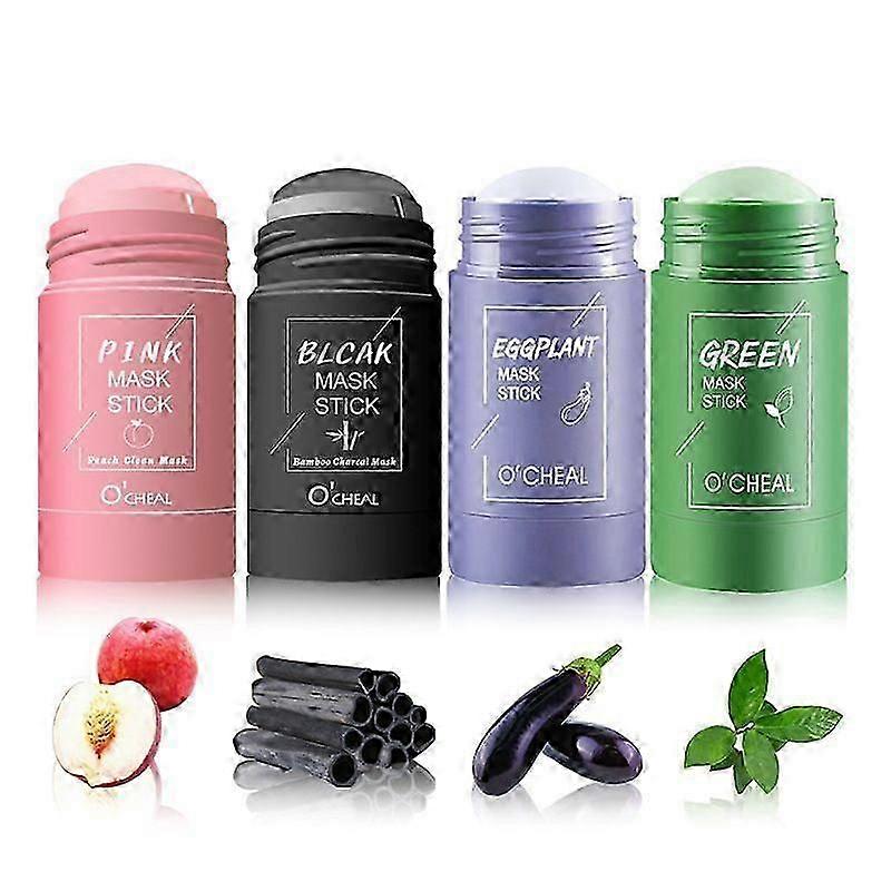 4 Pack Mask Sticks Set, Green Tea Mask Sticks, Bamboo Charcoal Clay Mask, Aubergine and Peach Mud Mask, Facial Skin Clay Mask Set for All Skin Types