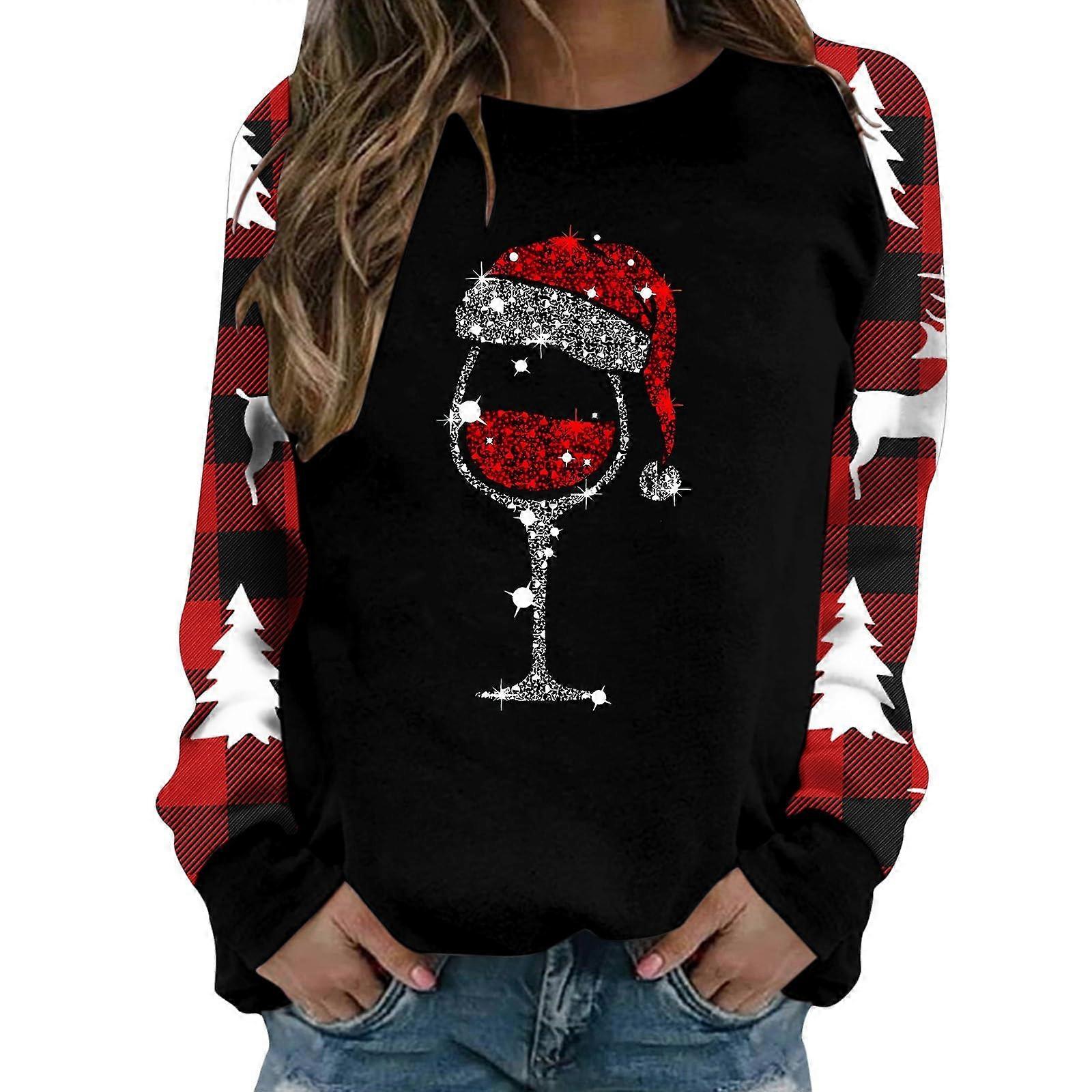 Christmas Jumper Women Round Neck Ugly Xmas Sweater Black Size M Festive Shirt