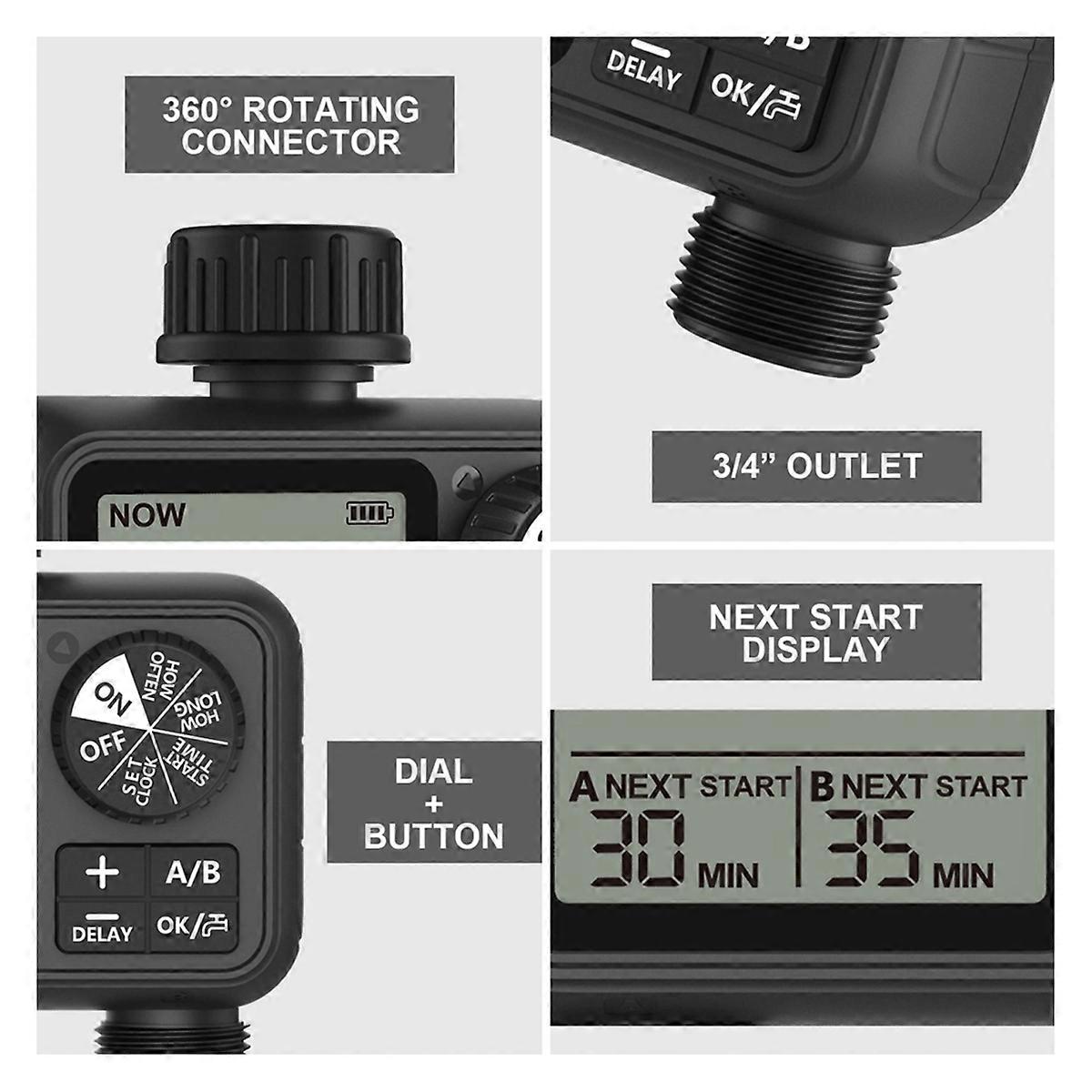 Newest 2-Outlet Digital Water Timer Programming Control Adjustable Sprinker Easy Installation Garden Lawn