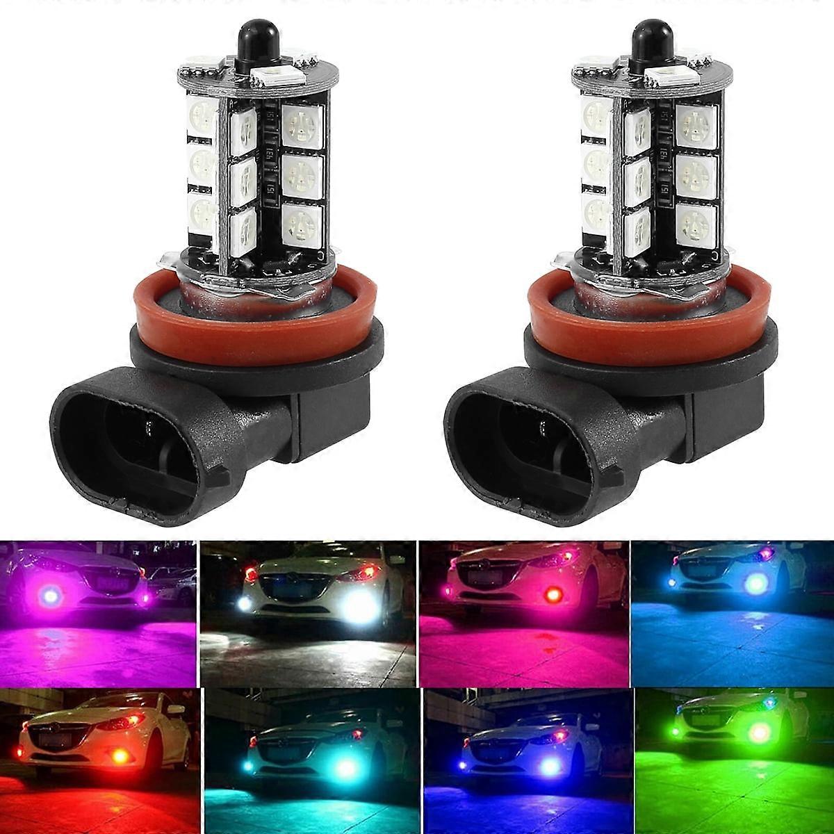 Miuline 2PCS 27 LED Fog Lights Bulbs,Car Fog Lights H8/H11 RGB Fog Light Bulbs With Remote Control 4 Modes Light For Parking Nighttime Driving