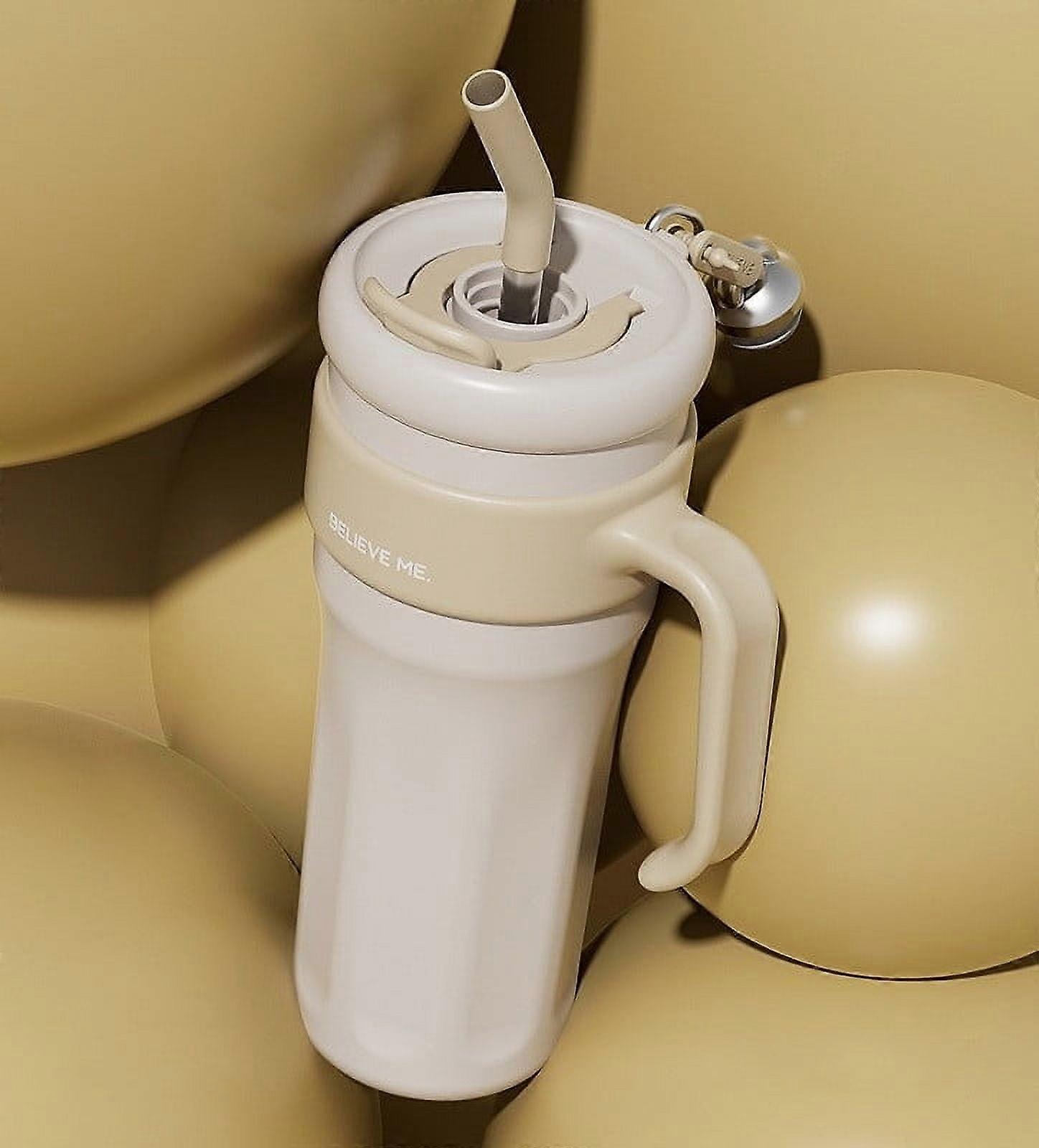 Gourde JingChun 1,25 L avec poignée et couvercle à paille, bouteille d'eau en acier inoxydable à double paroi isolée sous vide, compatible avec les porte-gobelets