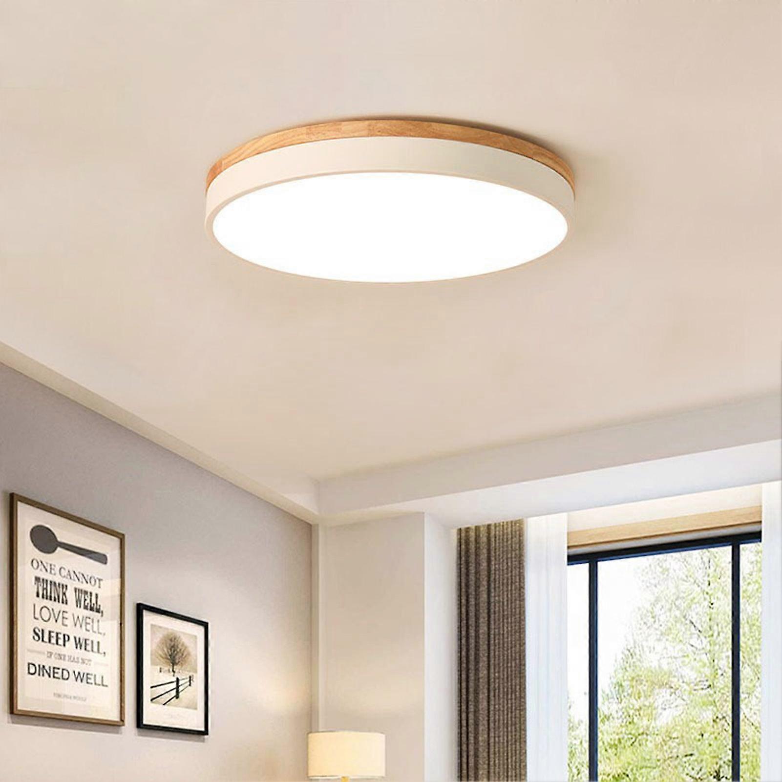 LED Flush Mount Ceiling Light Wooden Stepless Dimmable Round Modern Ceiling Light Fixture with APP and Remote Control for Bedroom Hallway 60cm/23.6in