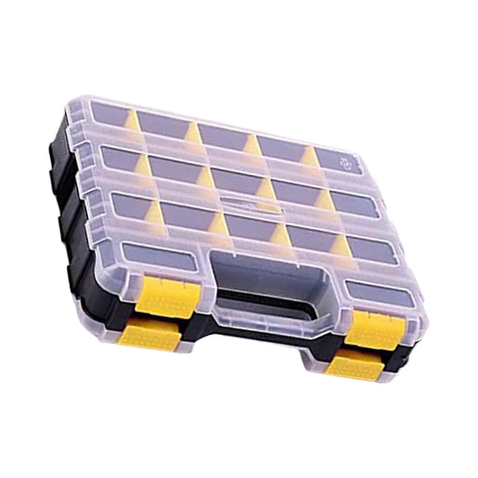 Double Side Tool Box Organizer Plastic Small Parts Storage Case Tool Box Container for Screws Nuts Nails Bolts  Yellow