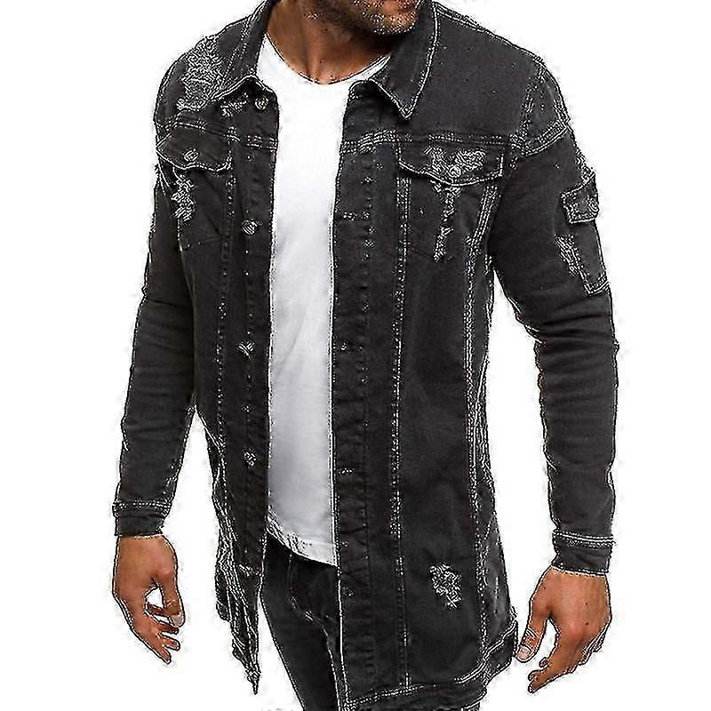 Farkkutakki Pitkä miesten farkku revitty takki muodikas takki kevääseen ja syksyyn