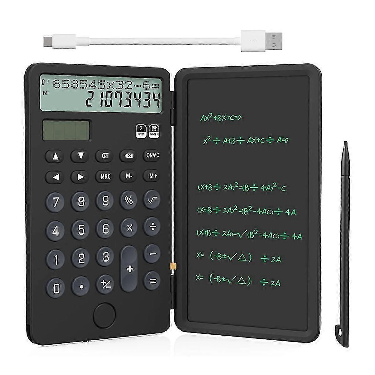 Portable Calculator with Notepad 2-Line 12-Digits Large Display
