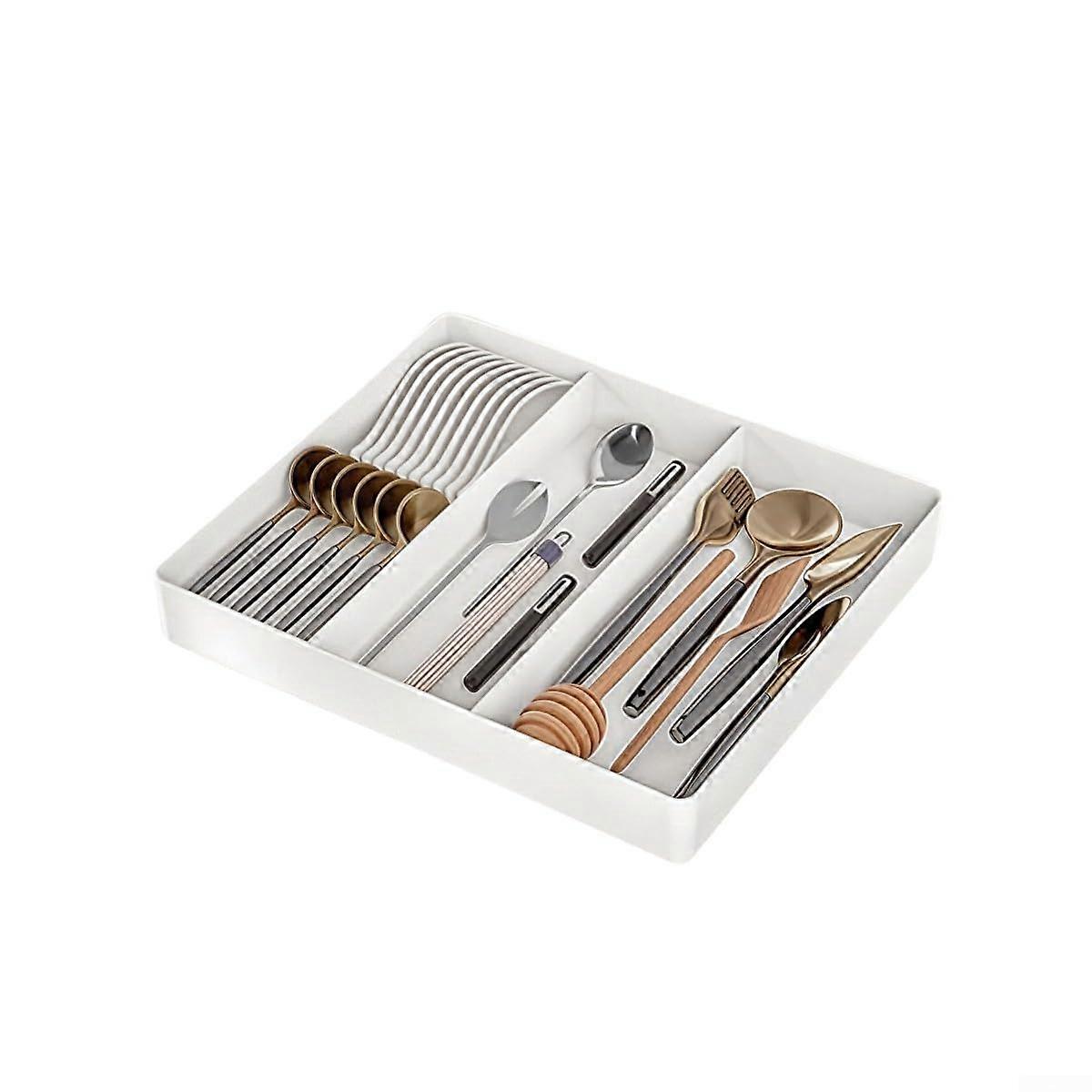Adjustable Silverware Organizer Tray With Expandable Compartments For Flatware Utensils Plastic Drawer Divider Model A