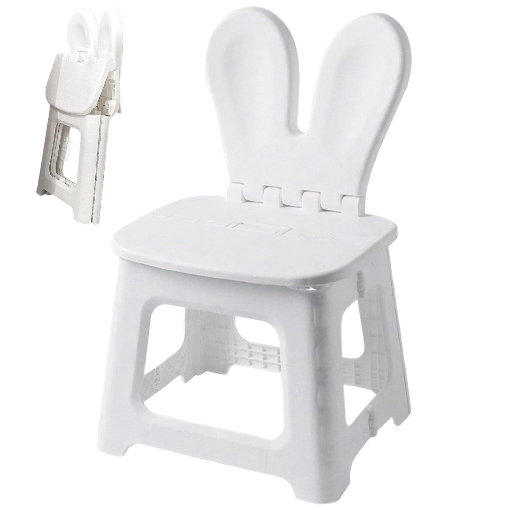 Kids Folding Chair Plastic Foldable Step Stool With Rabbit Ear Back Support Heavy Duty Toddler Chair With BuiltIn Handle
