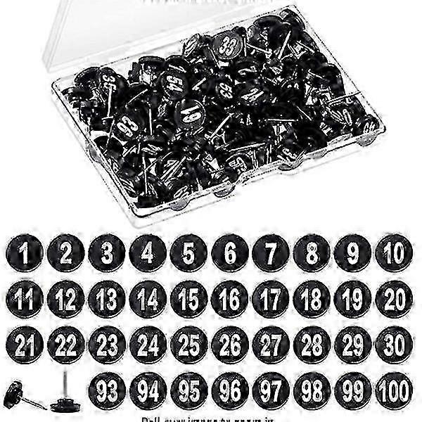 Map markers with numbers for boards - 100pcs black pins