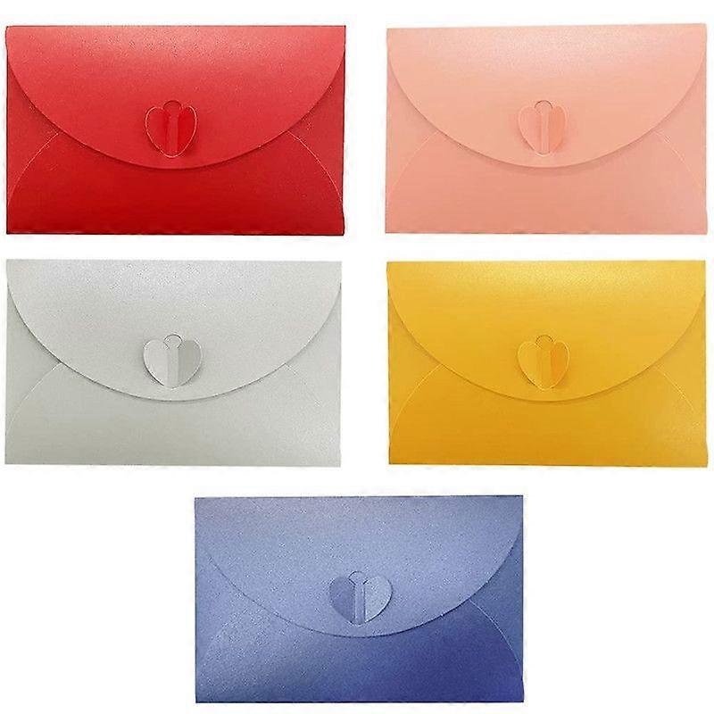 10Pcs Heart Envelopes Colorful Mini Card Envelopes Kraft Paper Cute Post Card Heart Clasp Random Color
