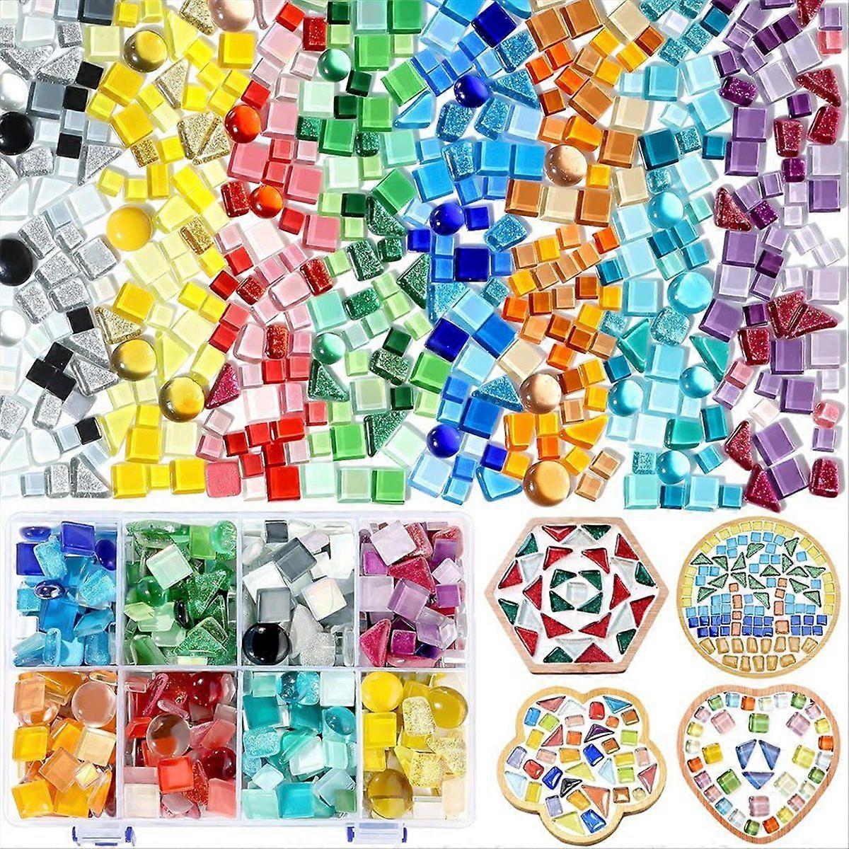 8 Color Mosaic Tiles,Mosaic Tiles for Crafts with Divided Storage Box, Mixed Irregular Shapes Glass