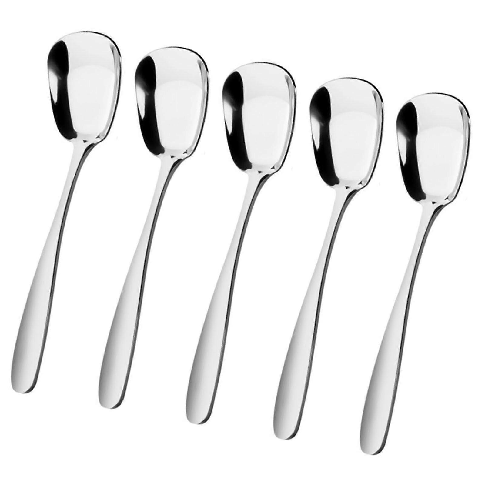 5Pcs Stainless Steel Square Head Spoons Set with Flat Bottom for Mixing and Measuring