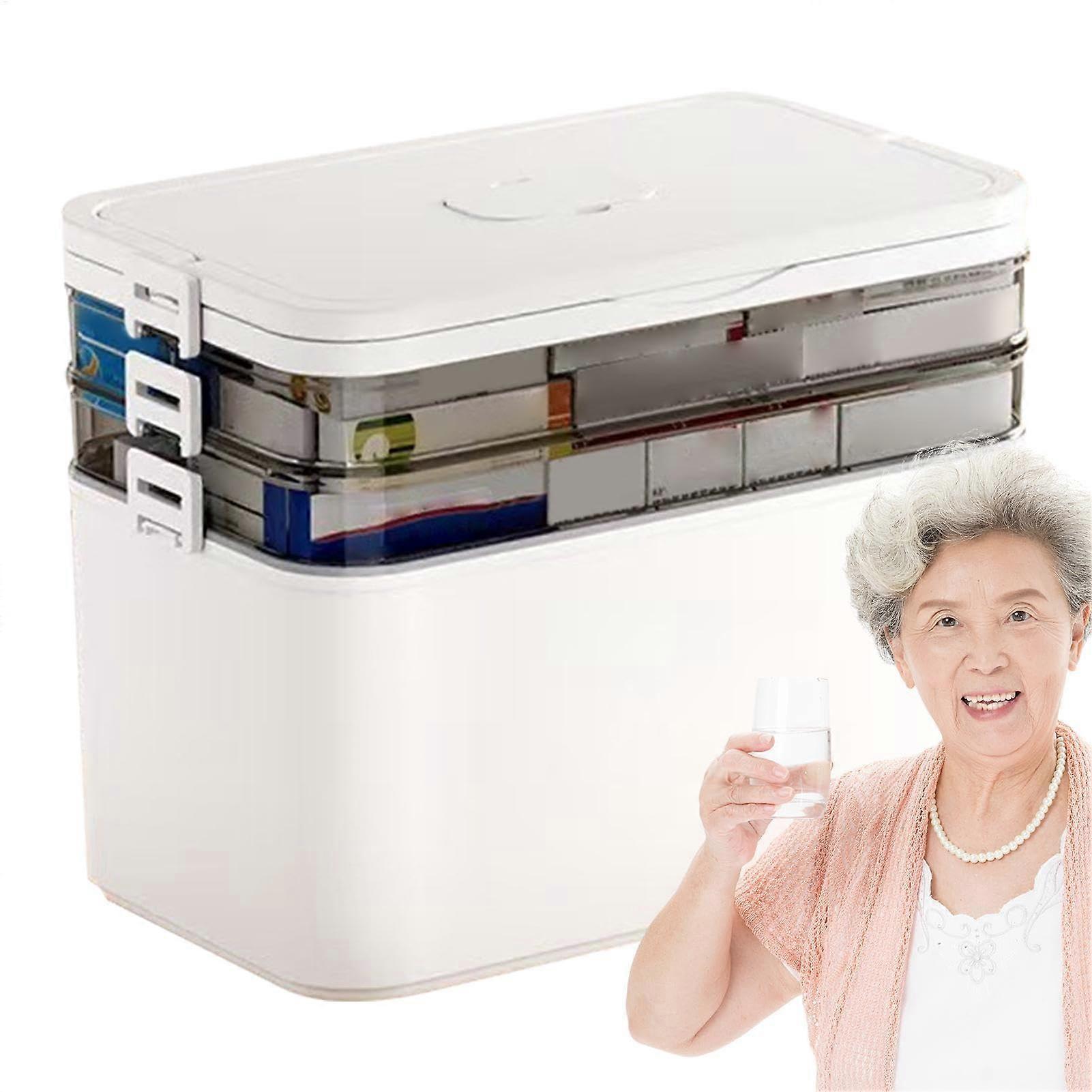 Pill Organizer Box with Clear 3Tier Compartments for Medicine Storage in Dorm or Home