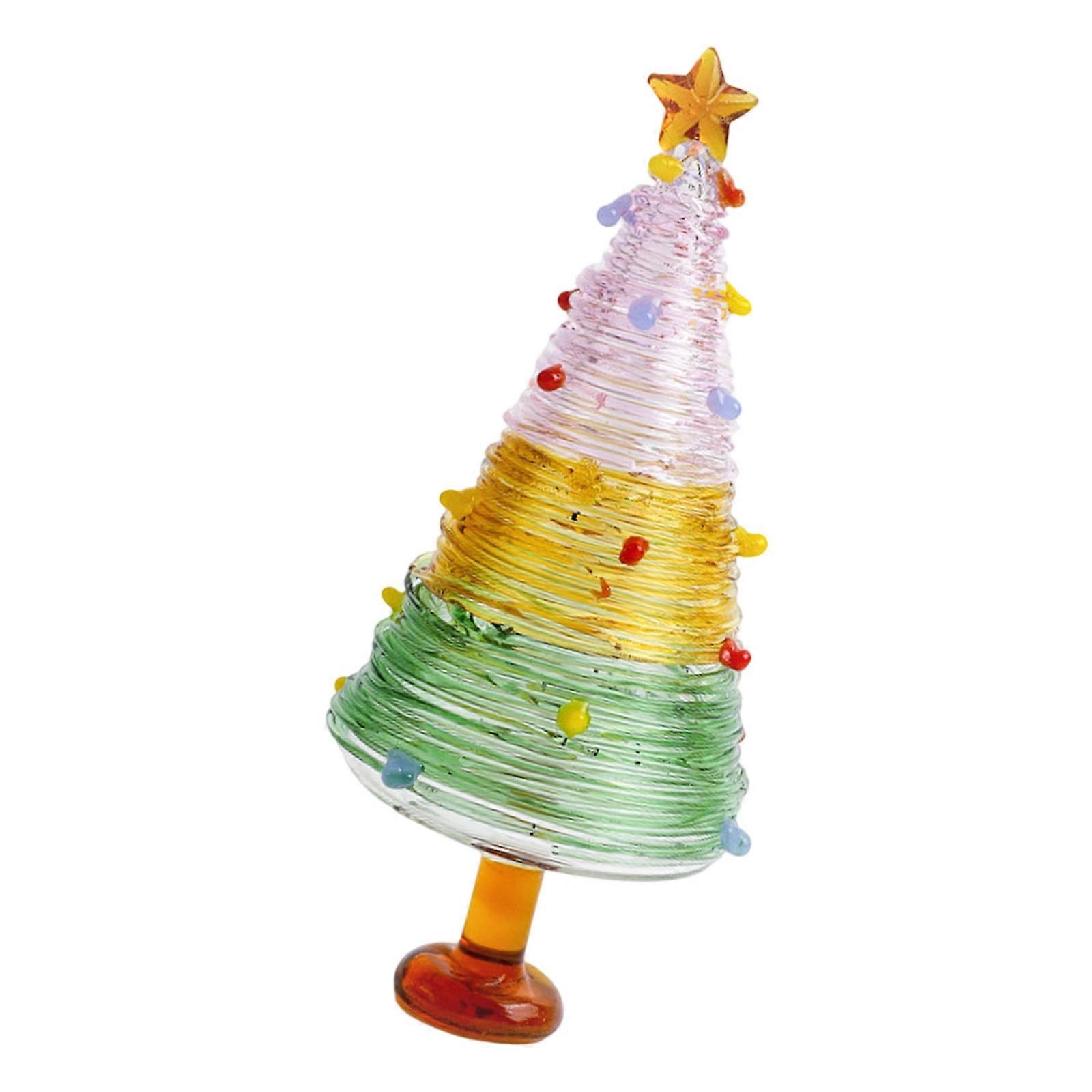 Portable Miniature Glass Holiday Christmas Trees With Sparkling Detail For Bookshelfs Mantels Or Vehicle Dashboards Multicolor